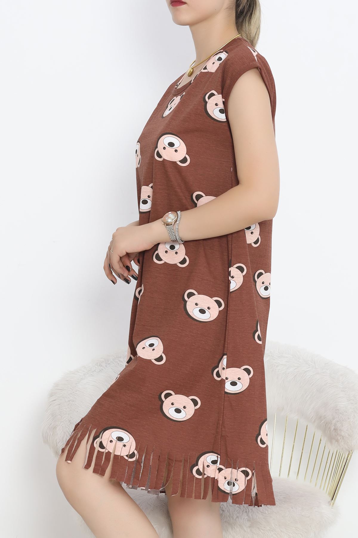 Printed Rotation Tasseled Dress Dark Brown - 263.1287.