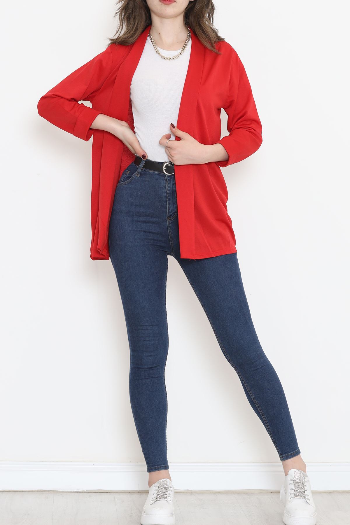 Knitted Crepe Jacket Red - 1185.1095.