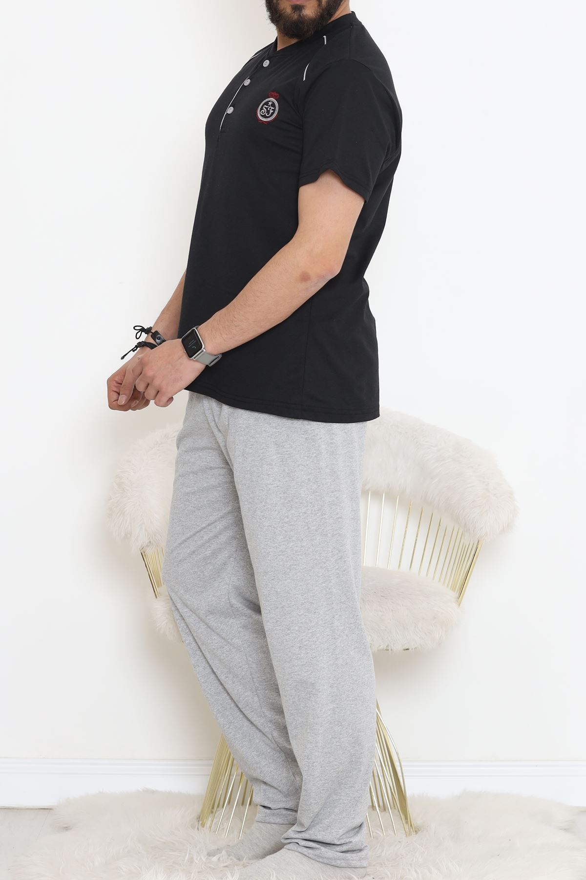 Men's Pajama Set with Buttons Blackgrey - 17370.1048.