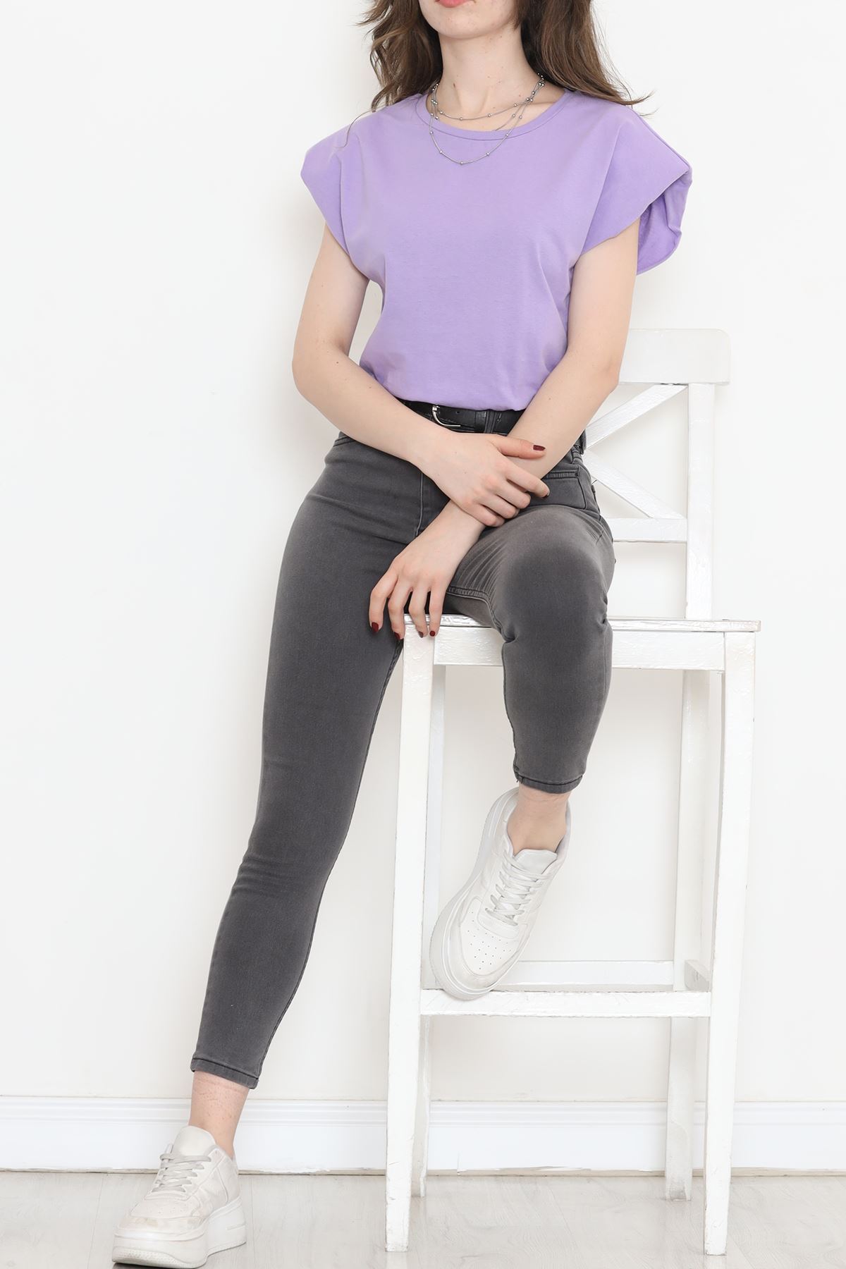 Crop T-shirt with Elastic Waistband Lilac - 16552.1567.