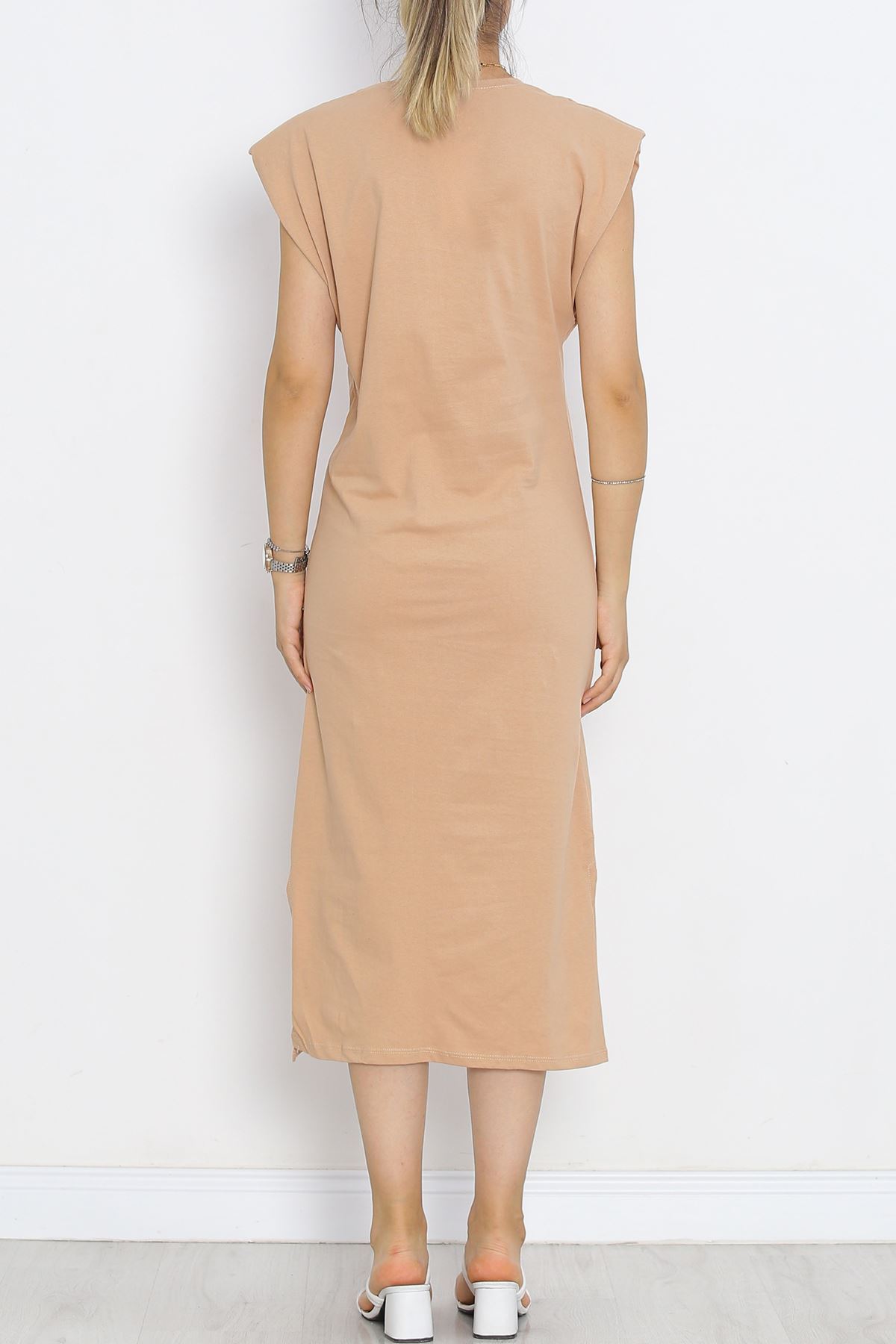 Wadded jersey dress in milky brown - 15870.1567.