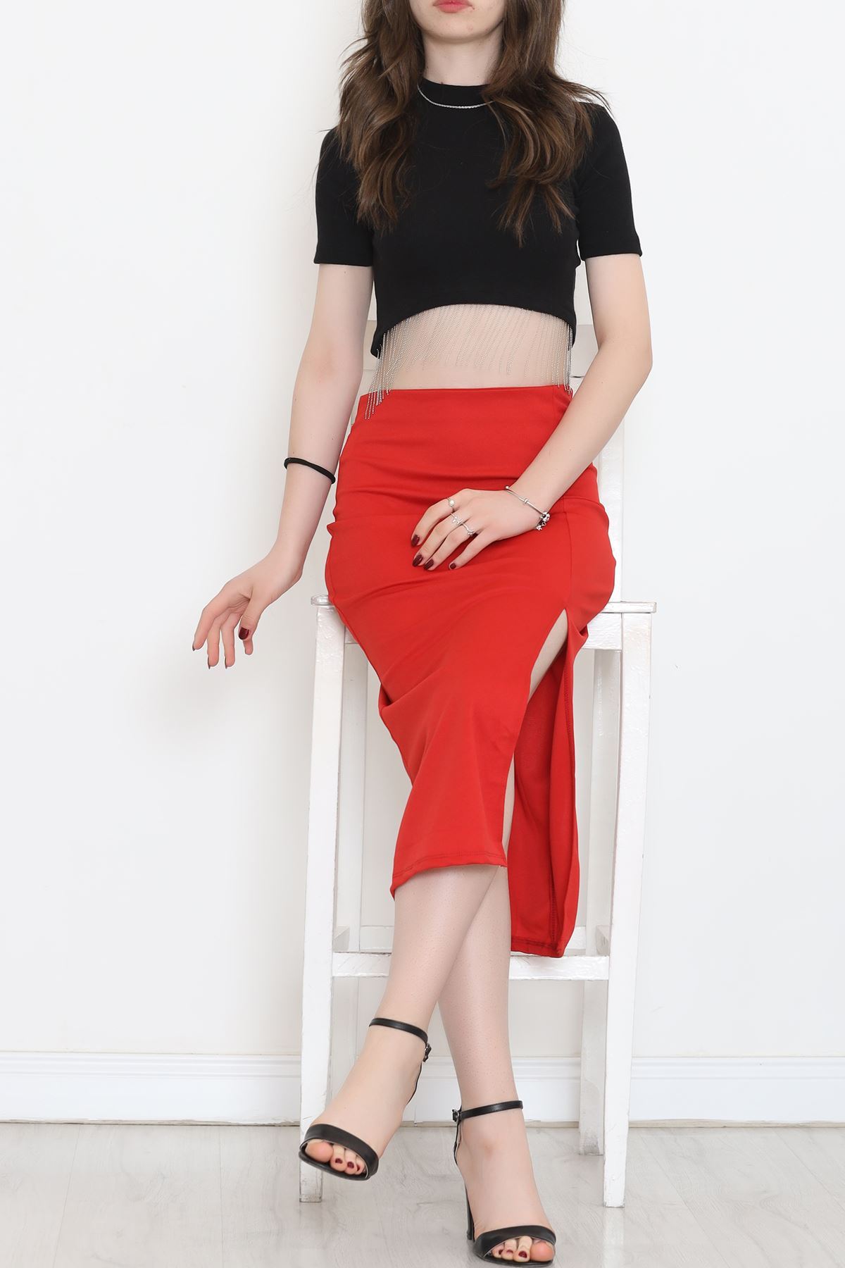 Skirt with slit Red - 12597.631.