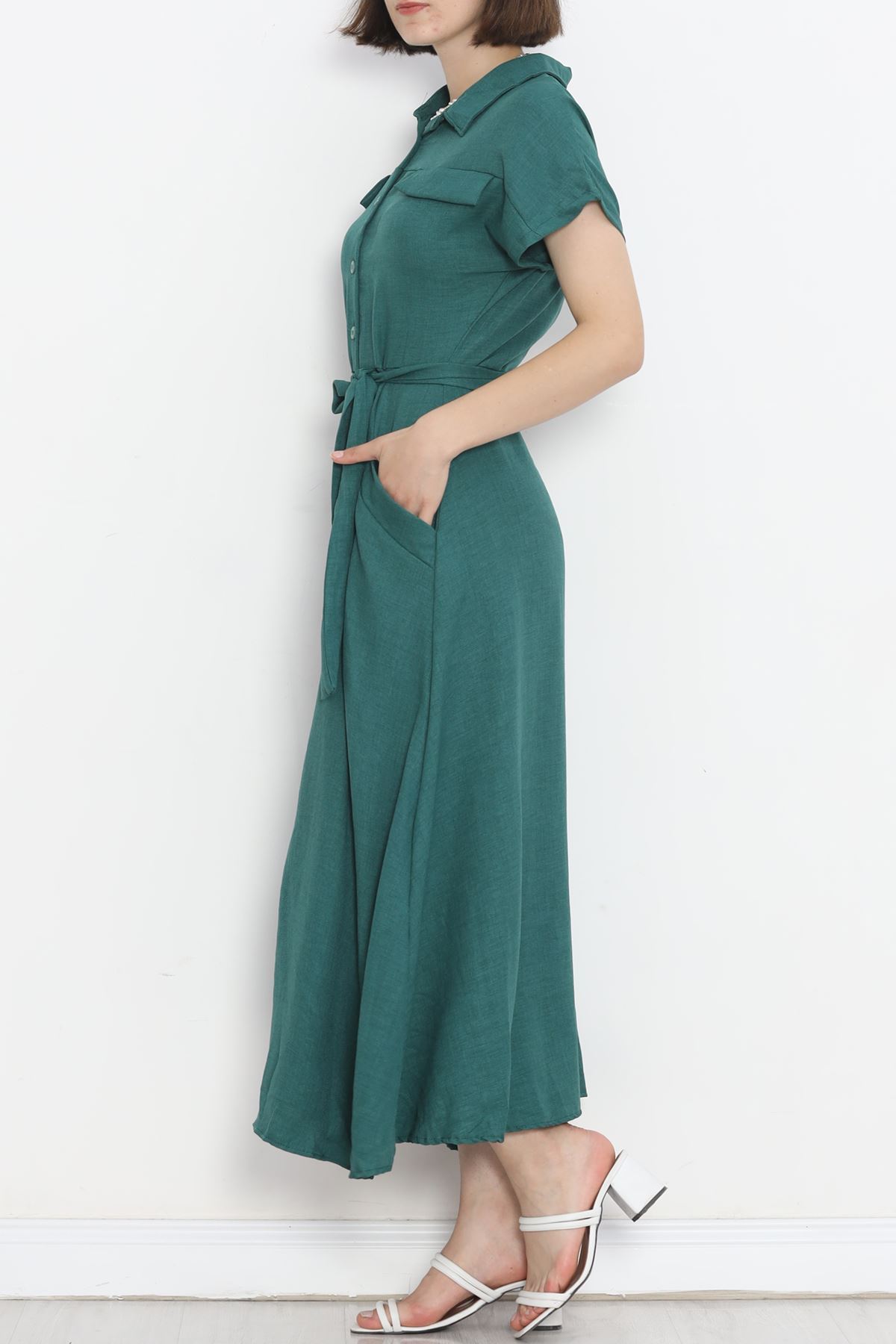 Pocket Detail Belted Dress Emerald - 18674.1778.