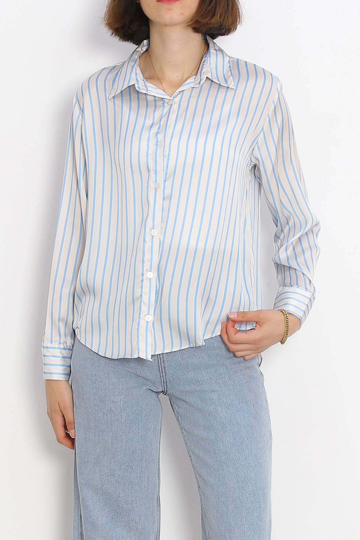 Striped Satin Shirt Blue Striped - 18889.1247.