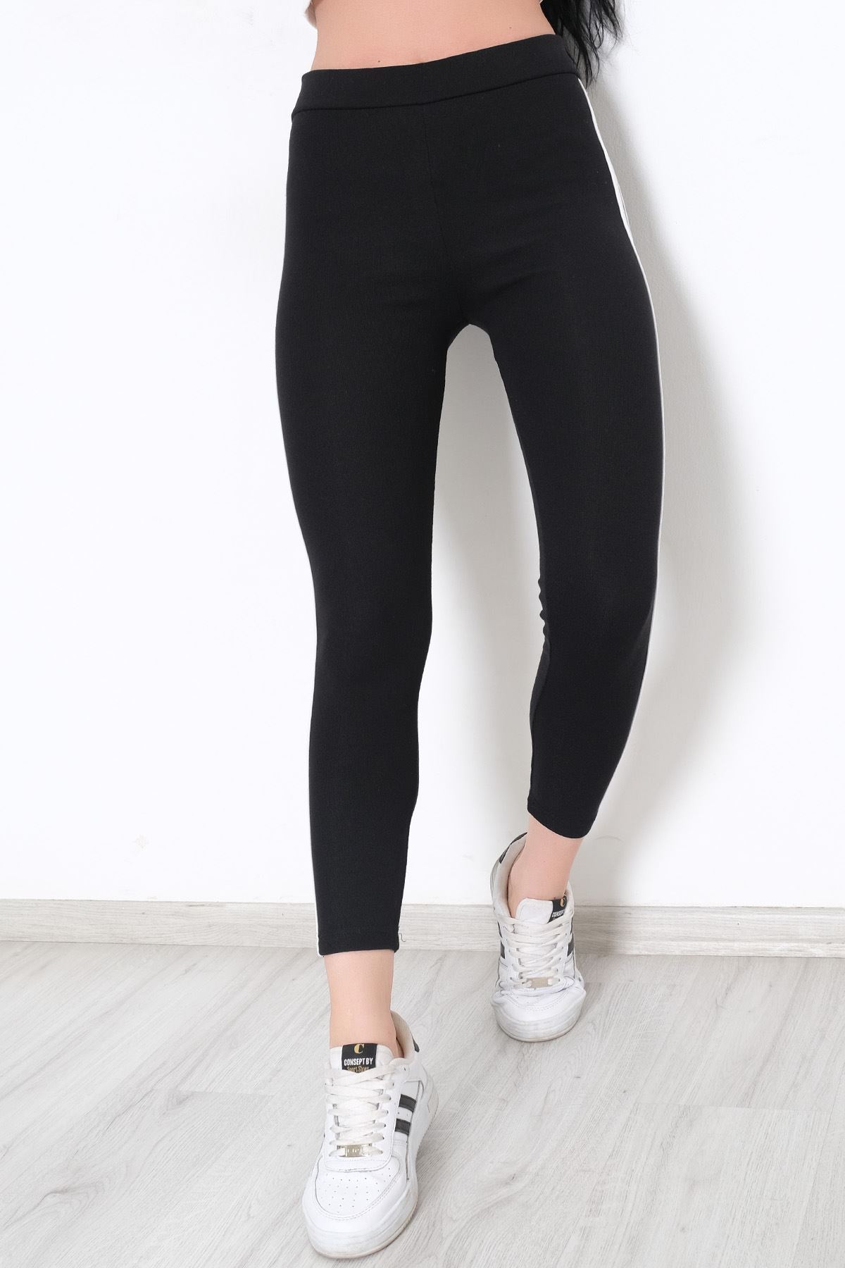 Double Stripe Ribbed Leggings Black and White - 9948.1567.