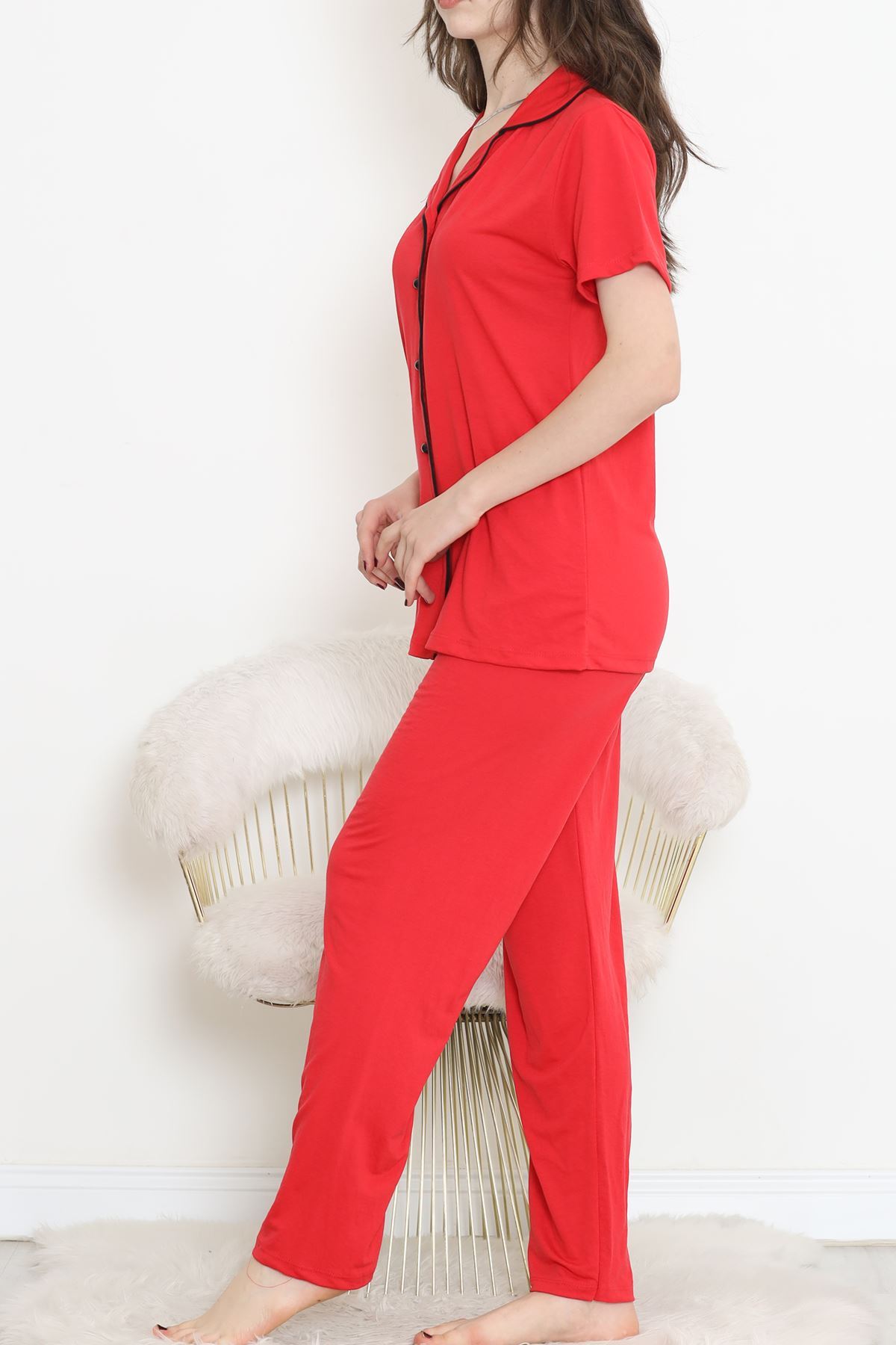 Short Sleeve Polyviscose Suit Red - 707.1287.