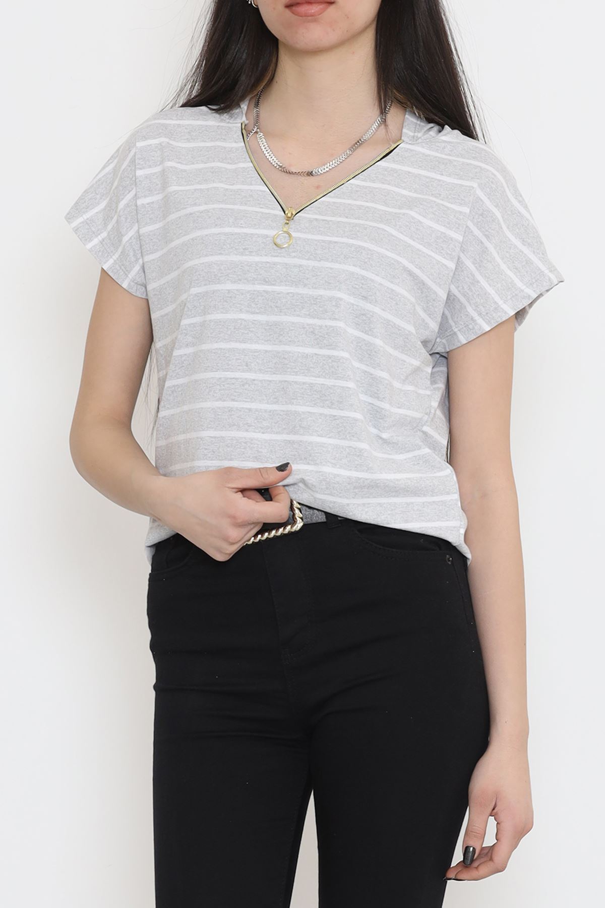 Striped Hooded T-shirt Gray - 15270.1567.