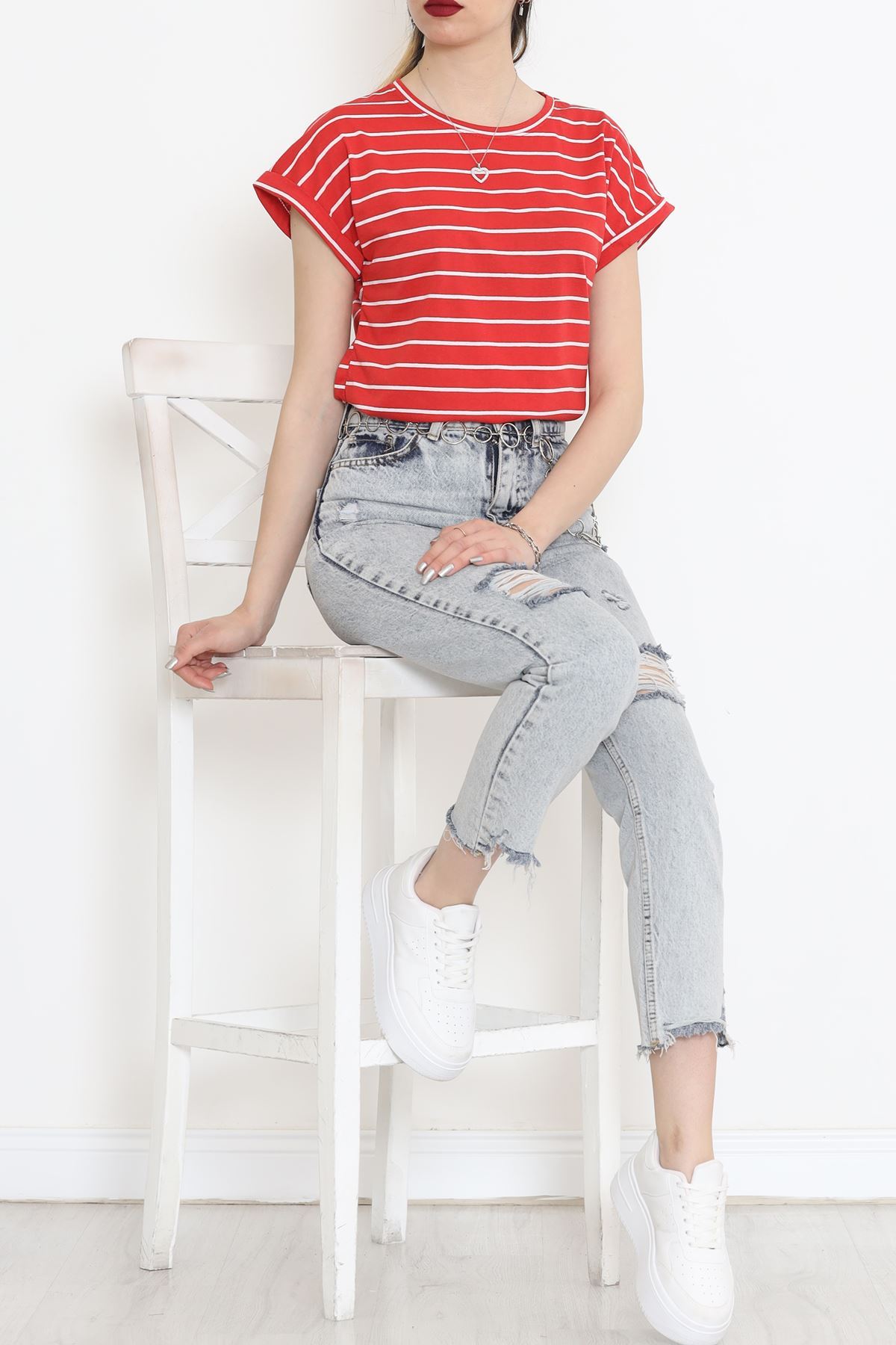 Single Jersey Striped Duplex T-Shirt Red - 15918.1567.