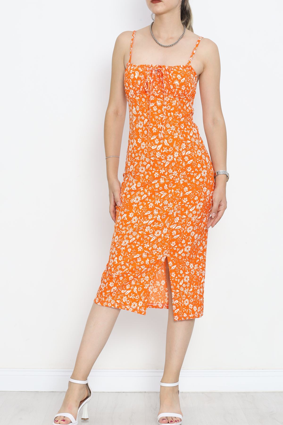 Strappy Patterned Dress Orange Floral - 650.1247.