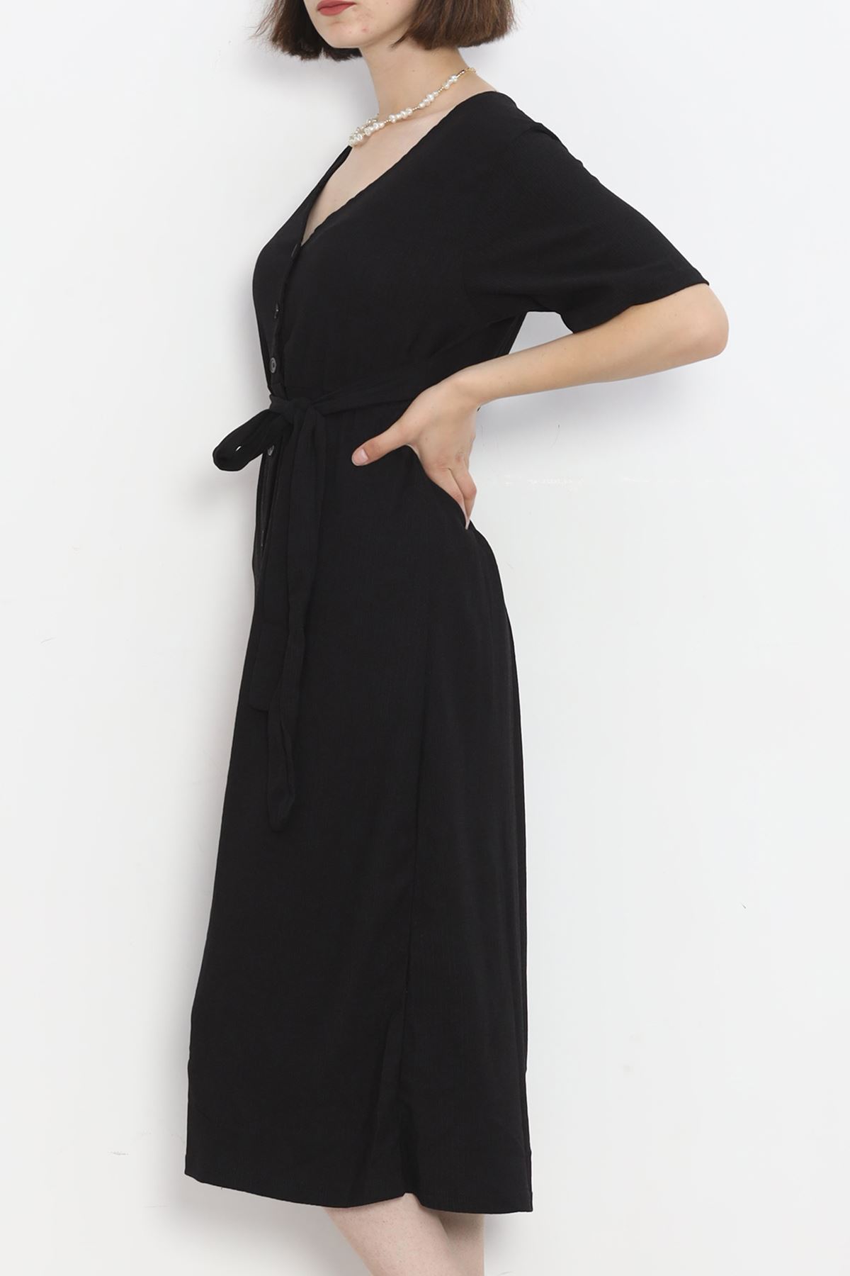 Front Buttoned Dress Black - 12181.1254.