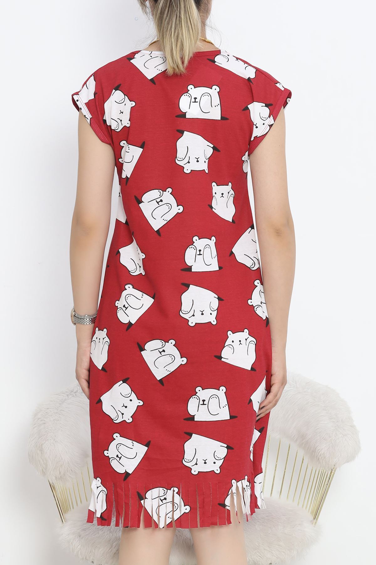 Printed Rotation Tasseled Dress Red and White - 263.1287.