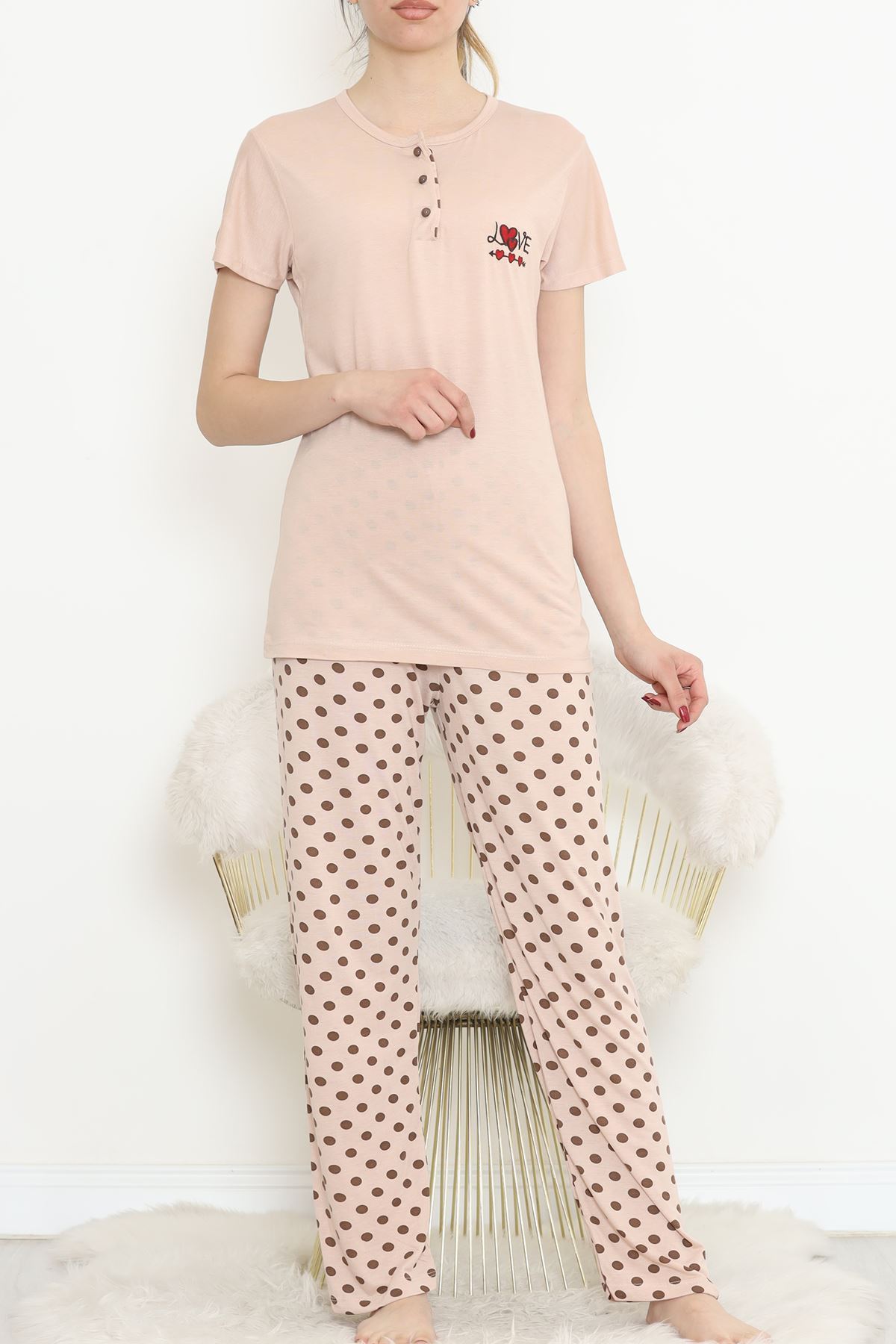 Button Pajama Set Beige - 704.1287.