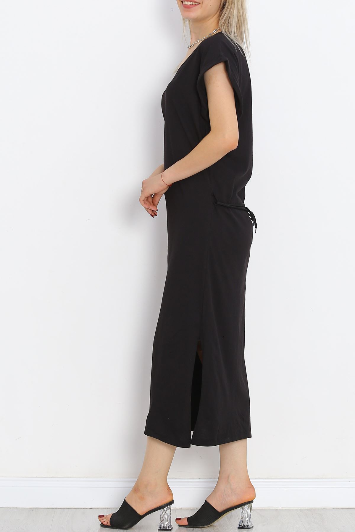 V-Neck Single Jersey Dress Black - 15864.1567.