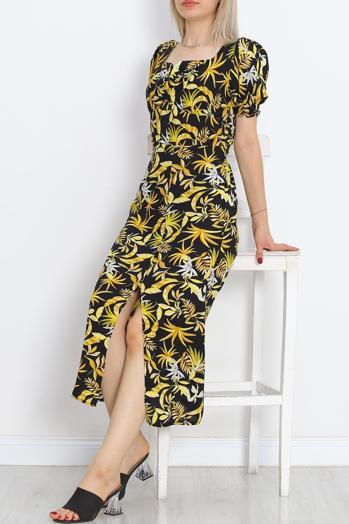 Kiss Collar Dress Yellow Floral - 696.1247.