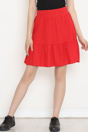 Pleated Ruffled Flared Skirt Red - 16559.631.