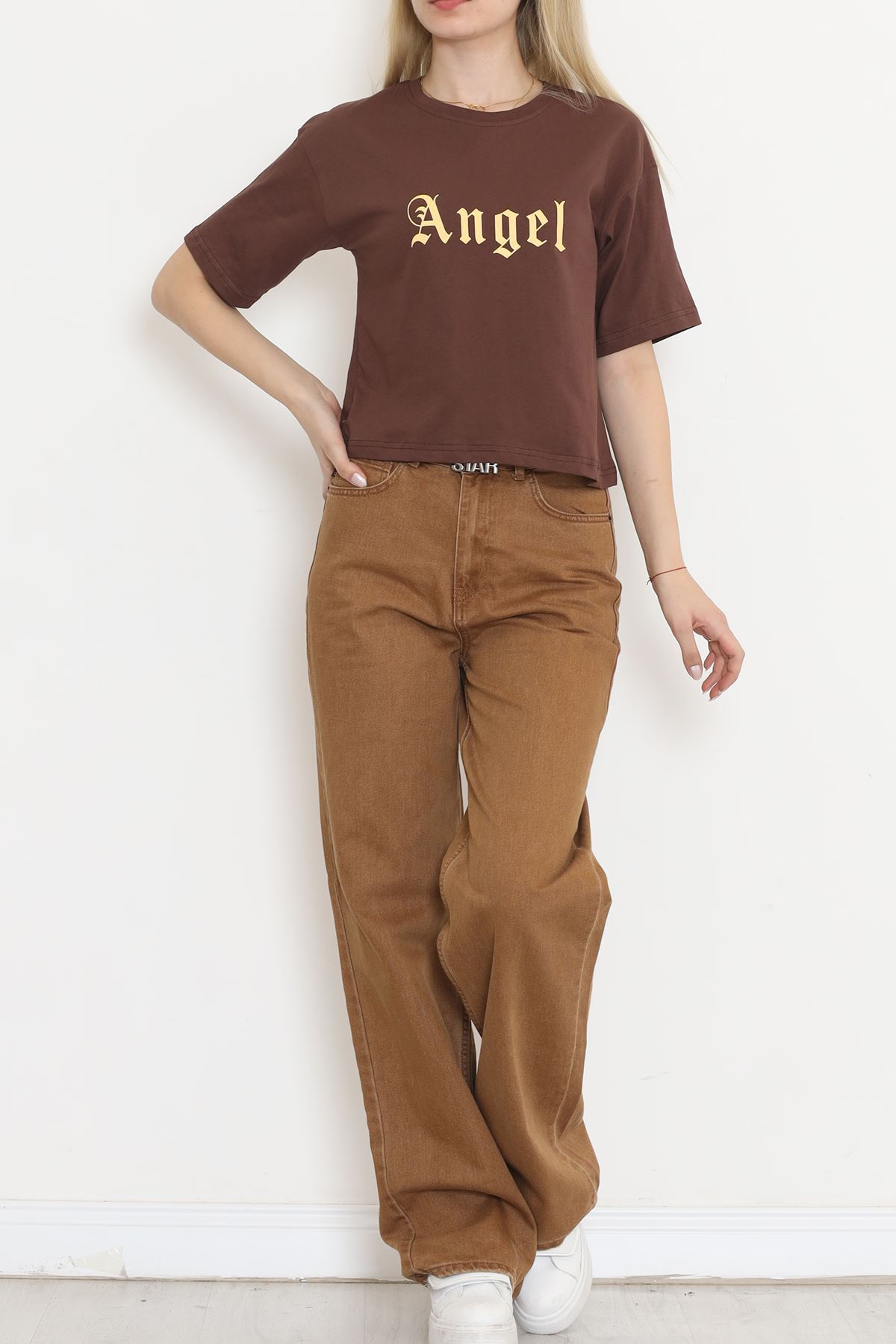 Printed Crop T-shirt Coffee - 16474.1567.