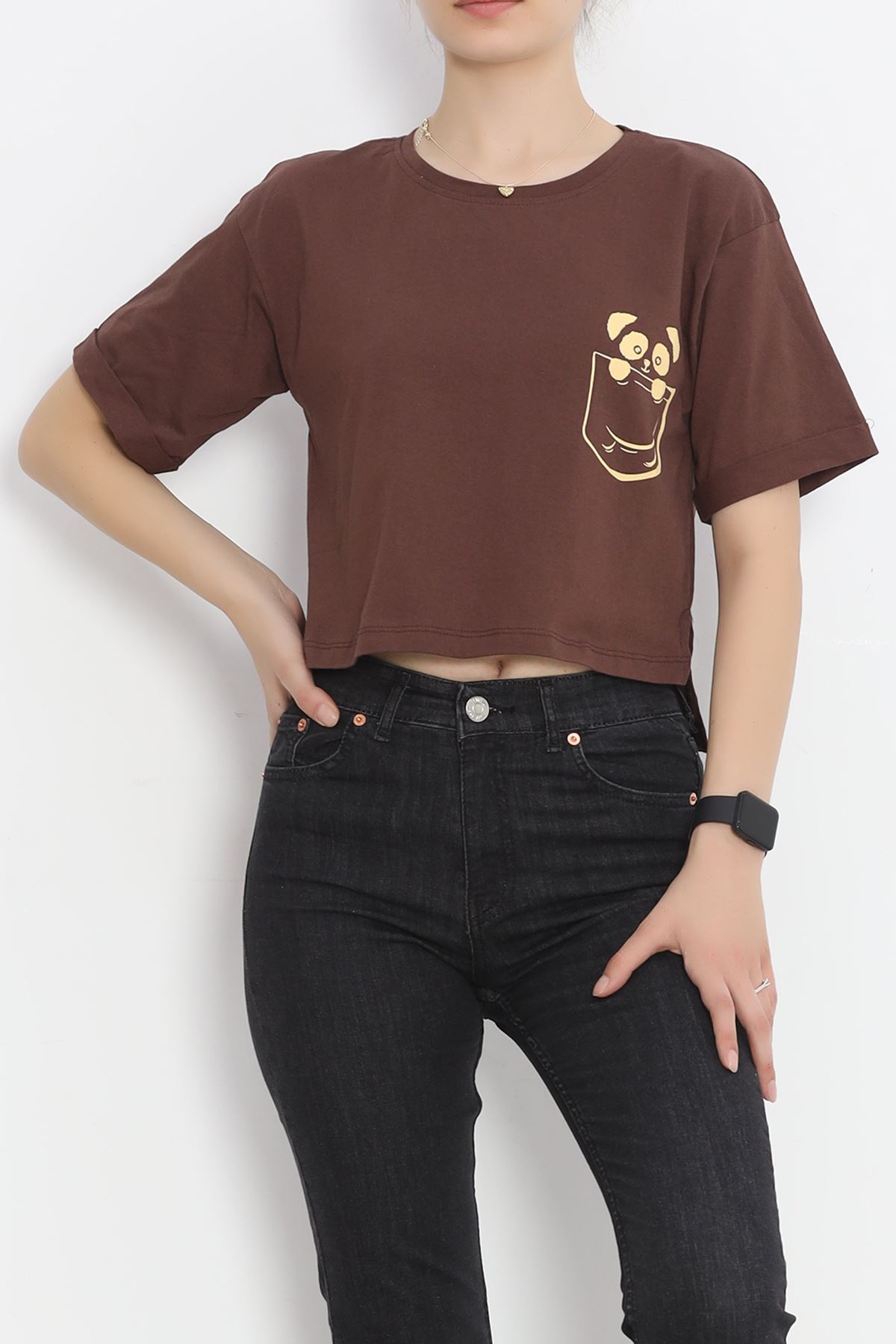 Printed Crop T-shirt Coffee - 16487.1567.