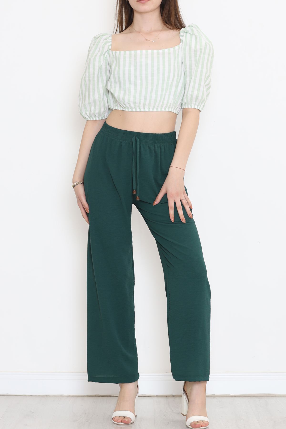 Striped Crop Blouse Green - 18423.631.