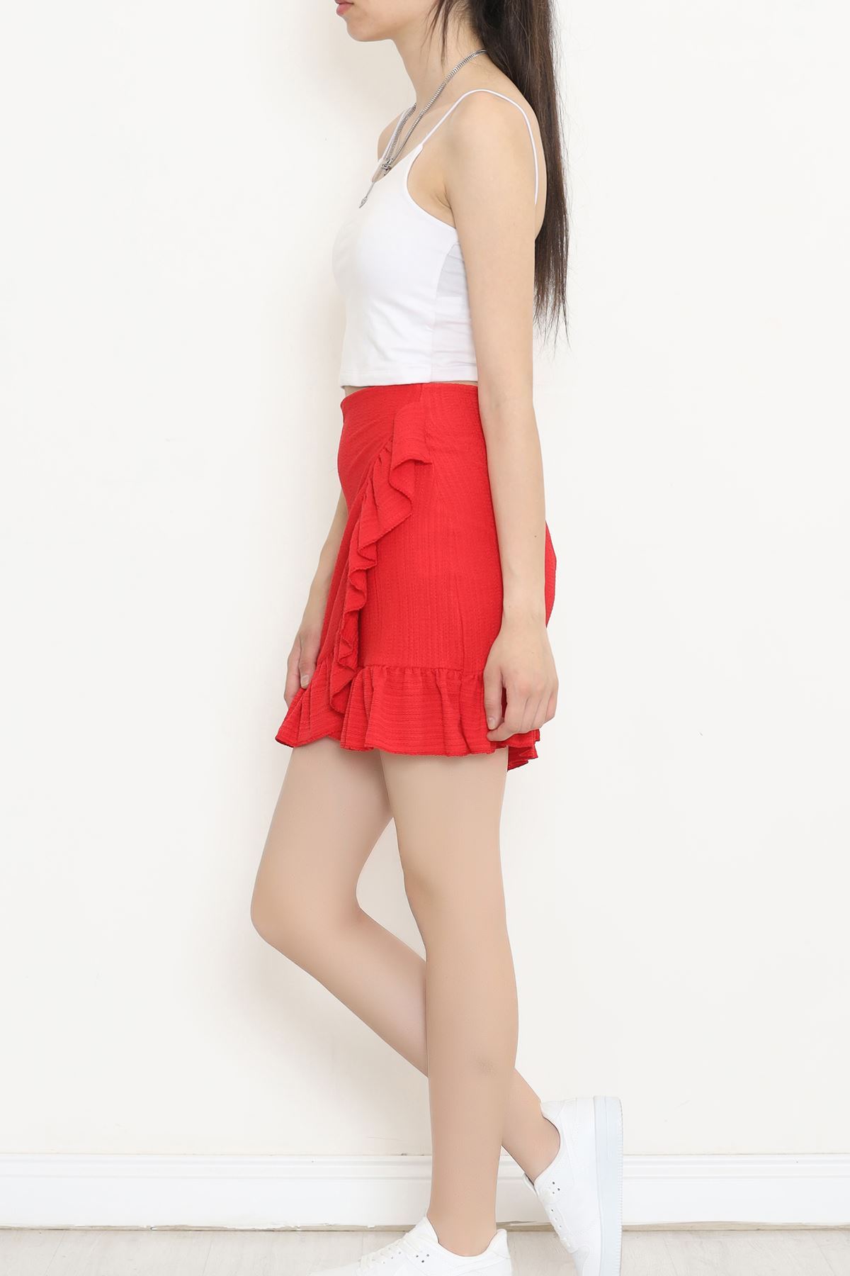 Frilly Asymmetric Cut Mini Skirt Red - 16558.631.