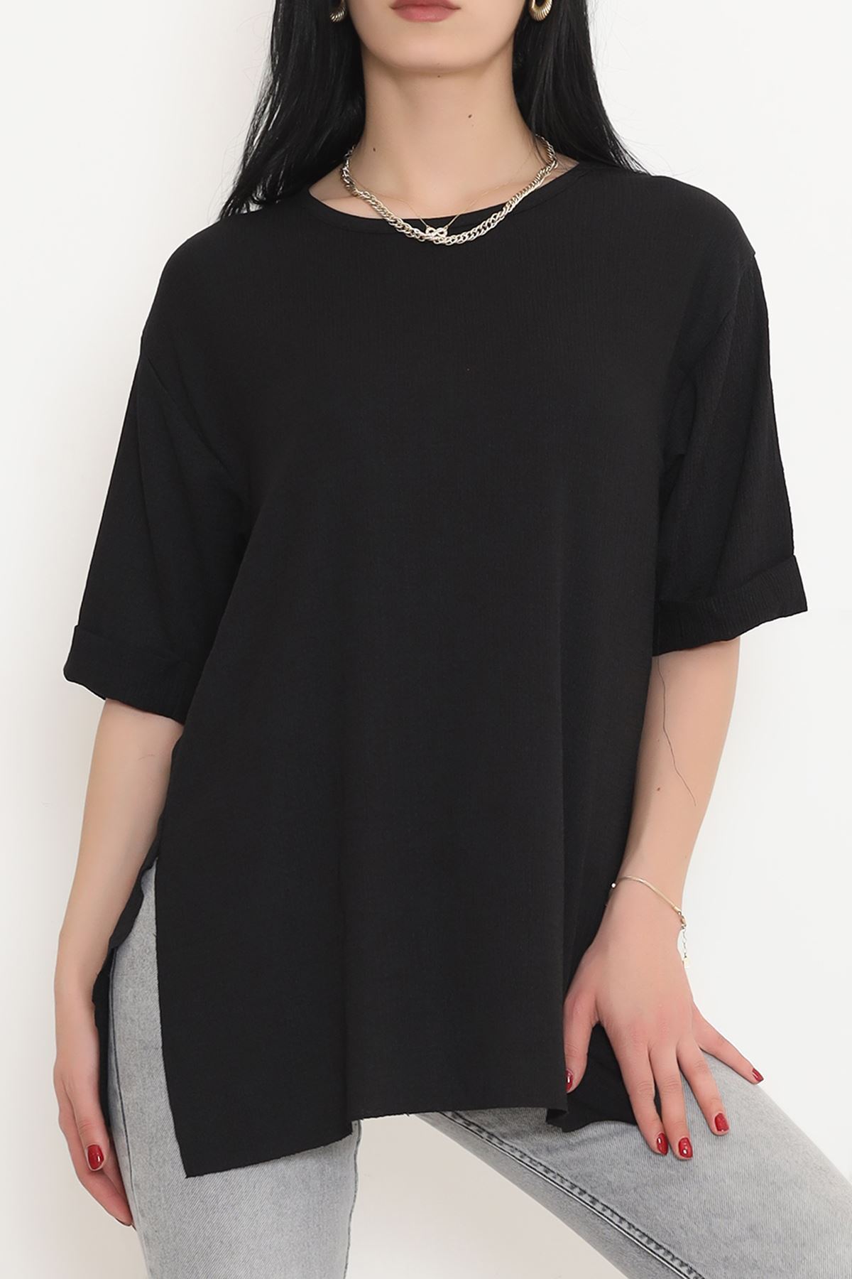 Short Sleeve Slit T-Shirt Black - 2499.555.