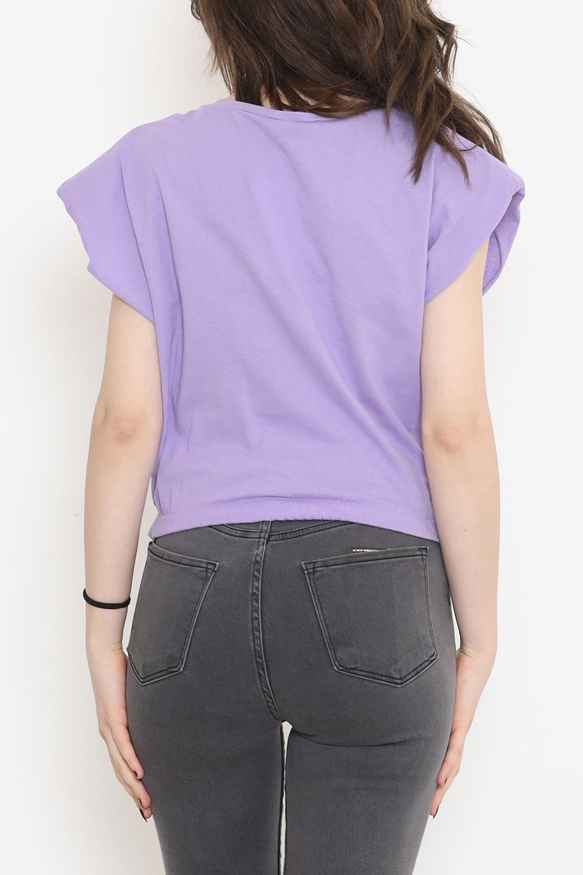 Crop T-shirt with Elastic Waistband Lilac - 16552.1567.