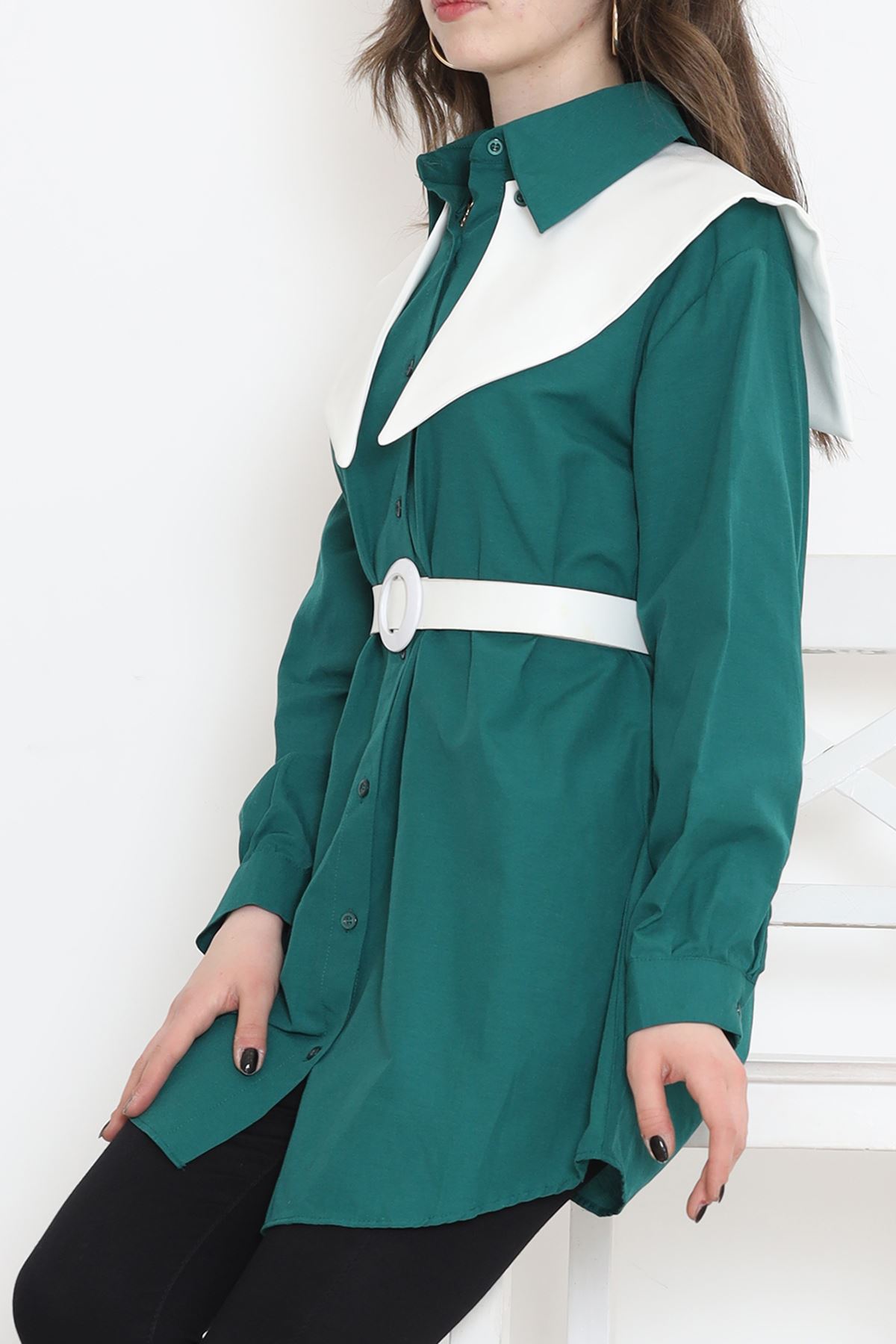 Wide Collar Poplin Shirt Emerald - 16718.255.