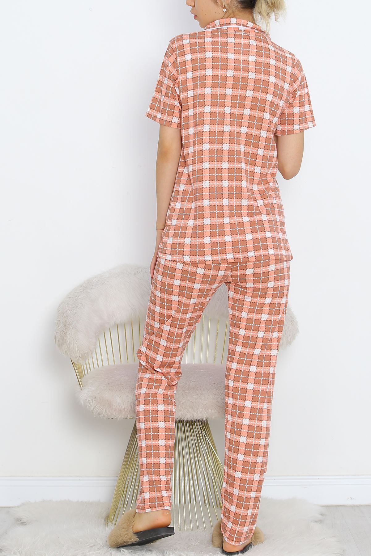 Buttoned Pajama Set Salmon-Brown - 18948.1567.