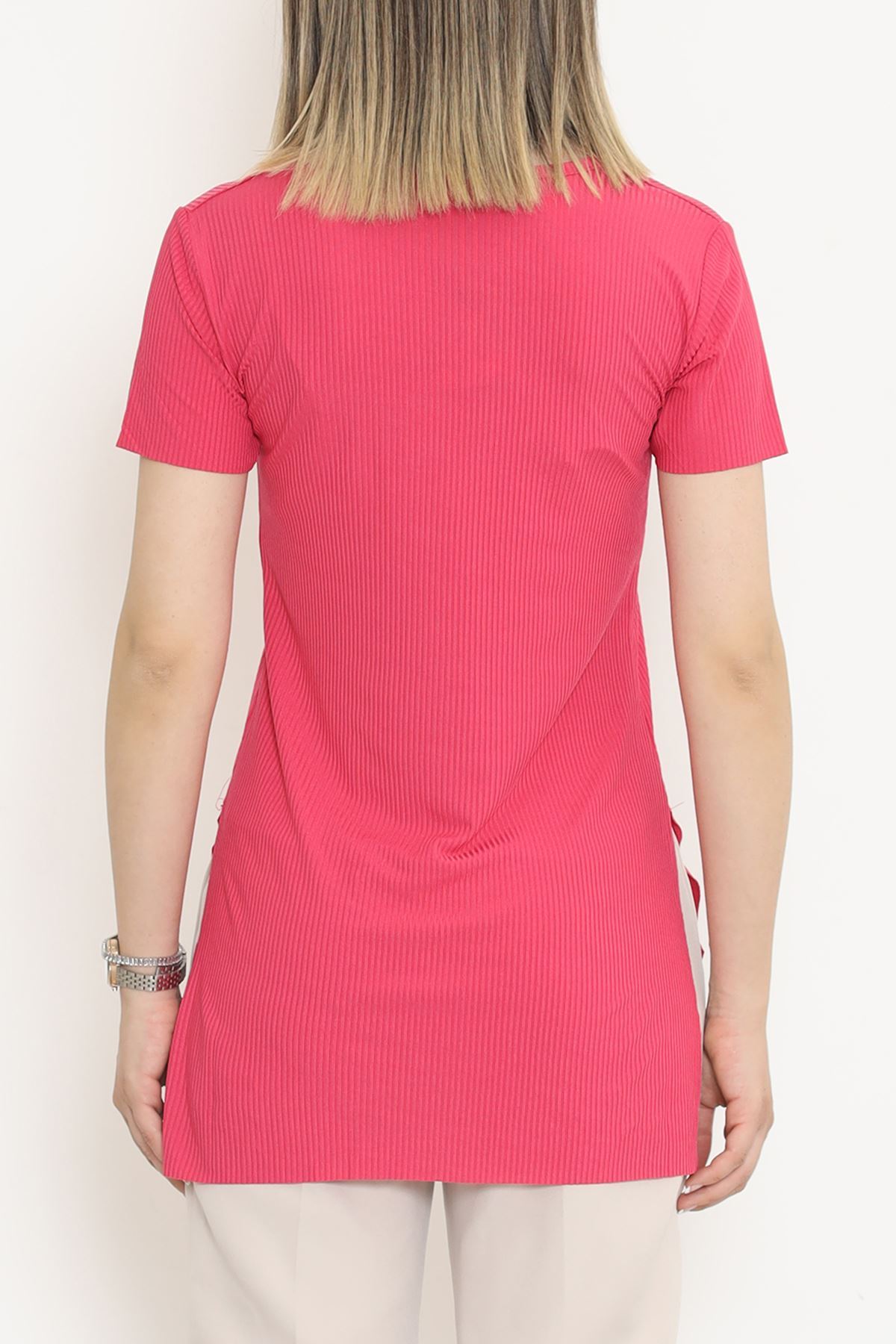 V-Neck T-Shirt with Slits Fuchsia - 1998.555.