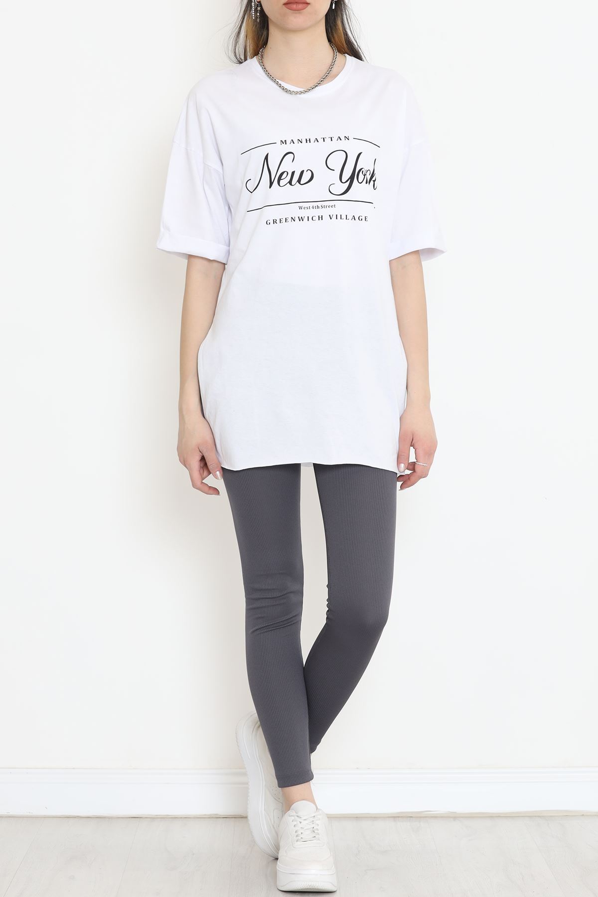 Printed Side Slit T-shirt White - 16557.1567.