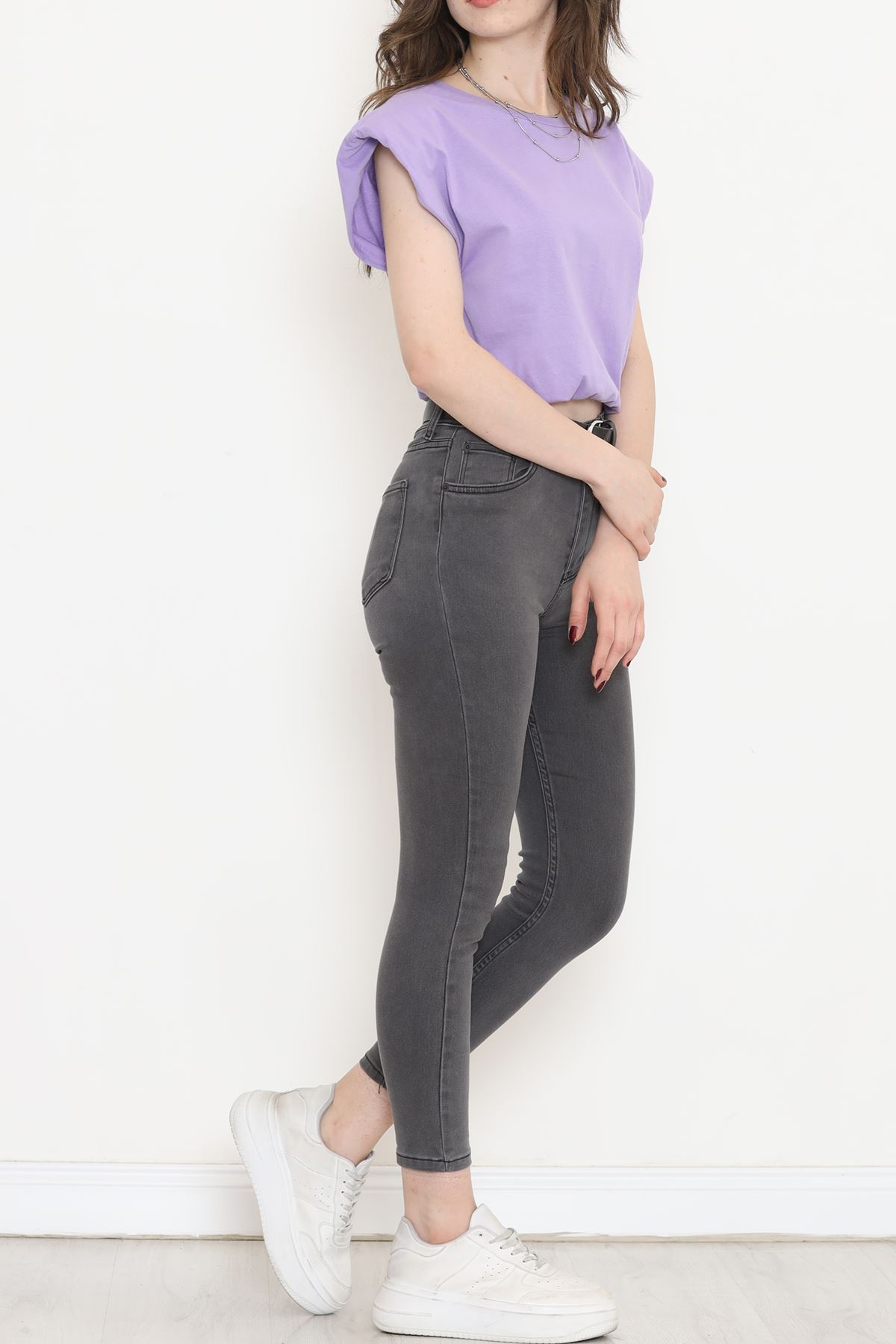 Crop T-shirt with Elastic Waistband Lilac - 16552.1567.