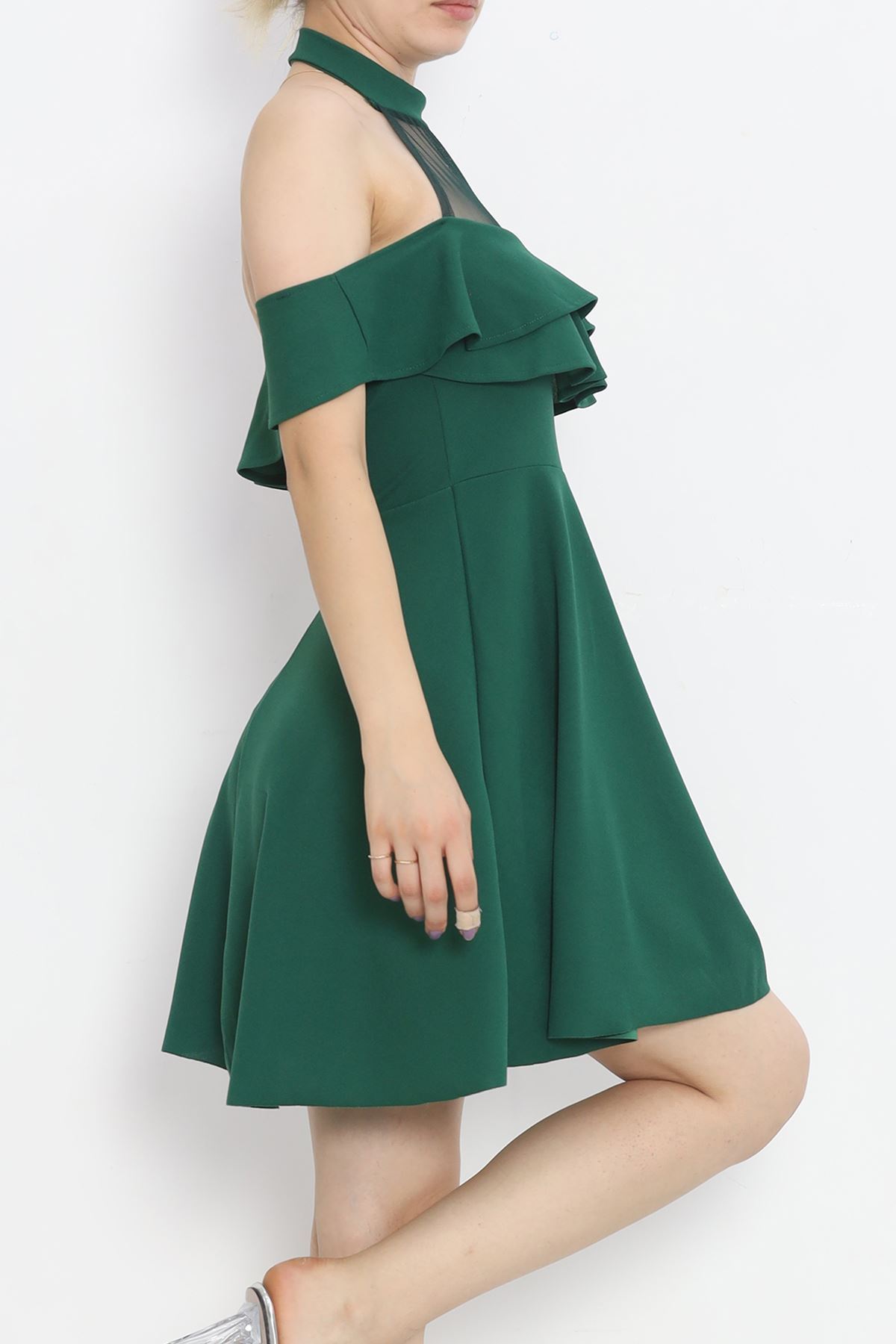 Tulle Collar Ruffle Dress Dark Green - 58838.1592.