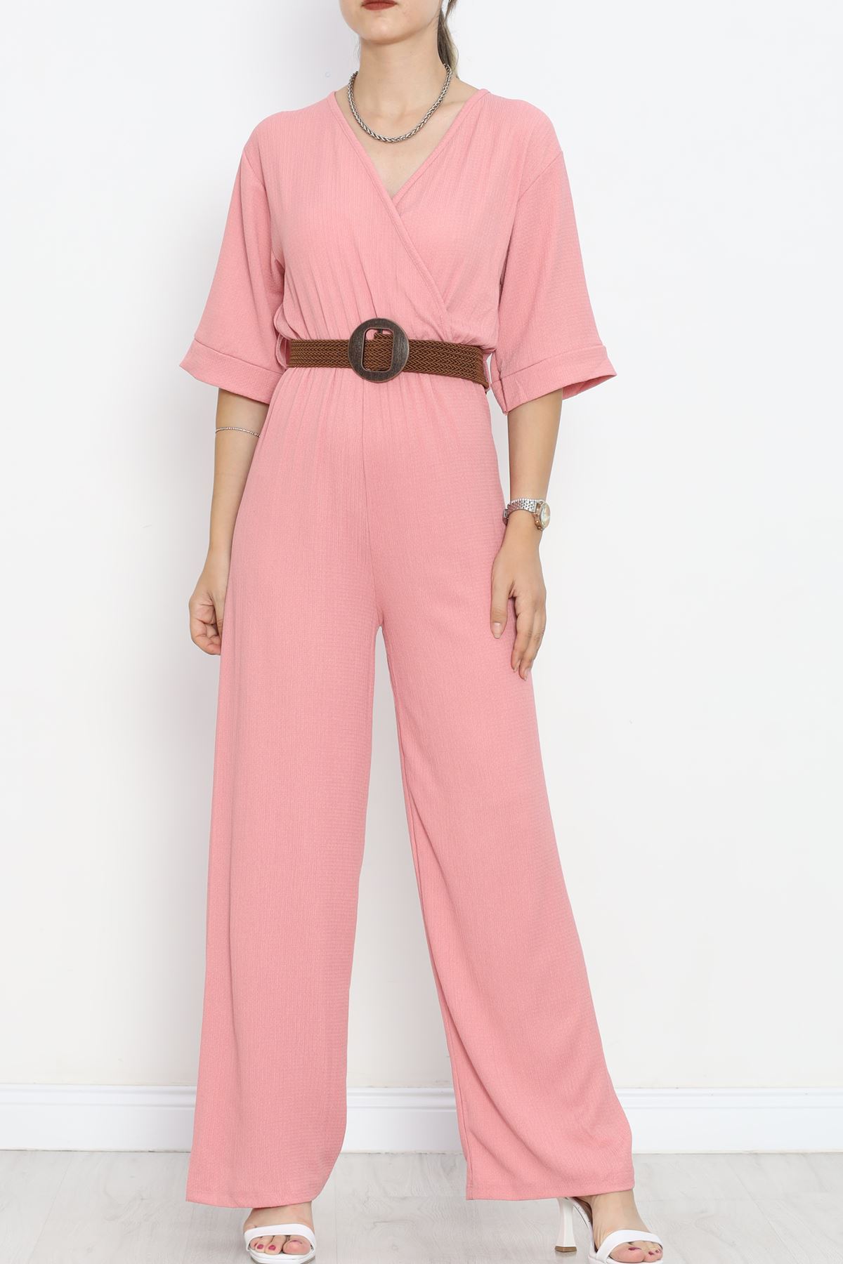 Wicker Belted Burümcük Jumpsuit Rose Currant - 10010.1567.