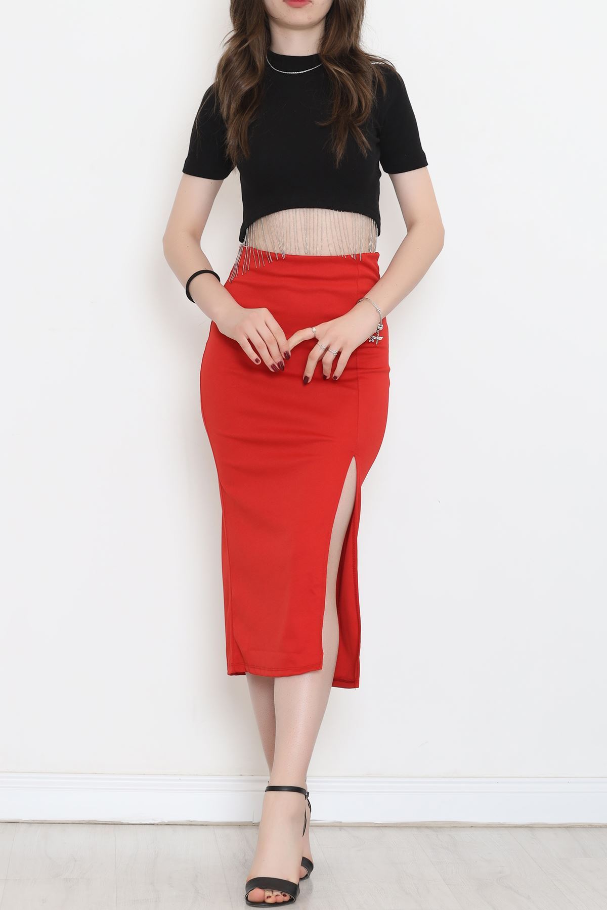 Skirt with slit Red - 12597.631.