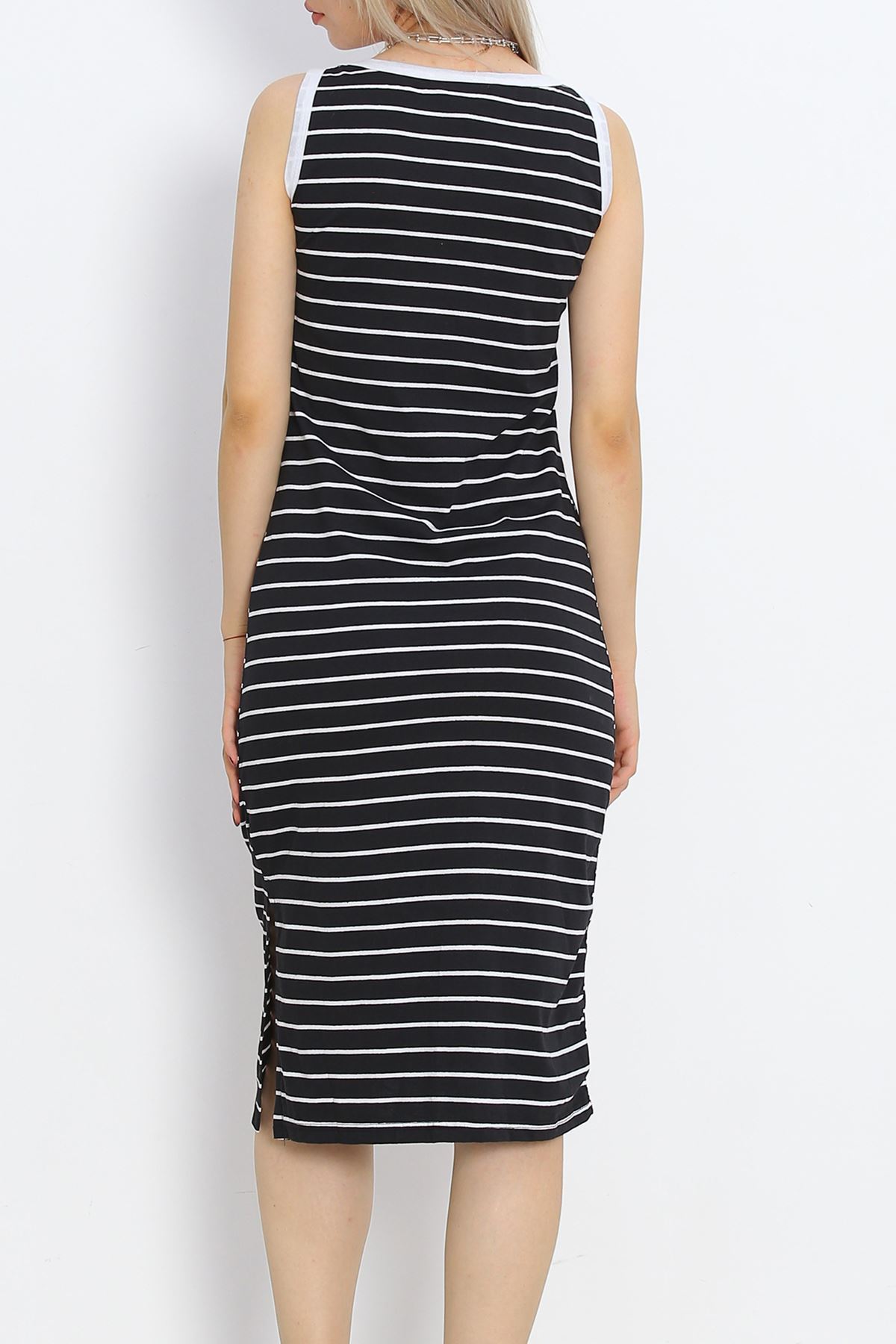 Striped Garnished Suprem Dress Black - 15922.1567.