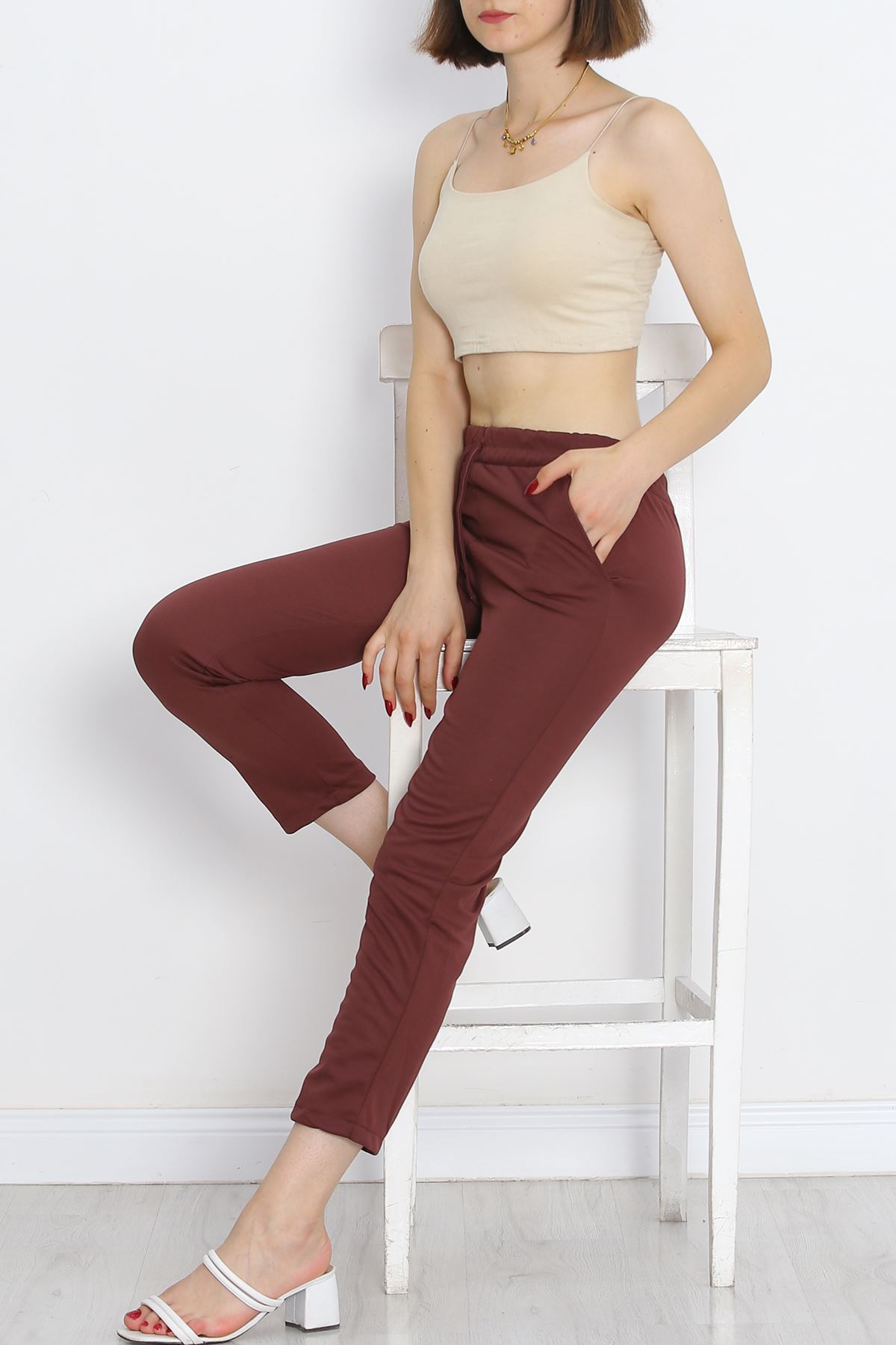 Crepe Lace-up Detailed Trousers Mud - 152429.1778.