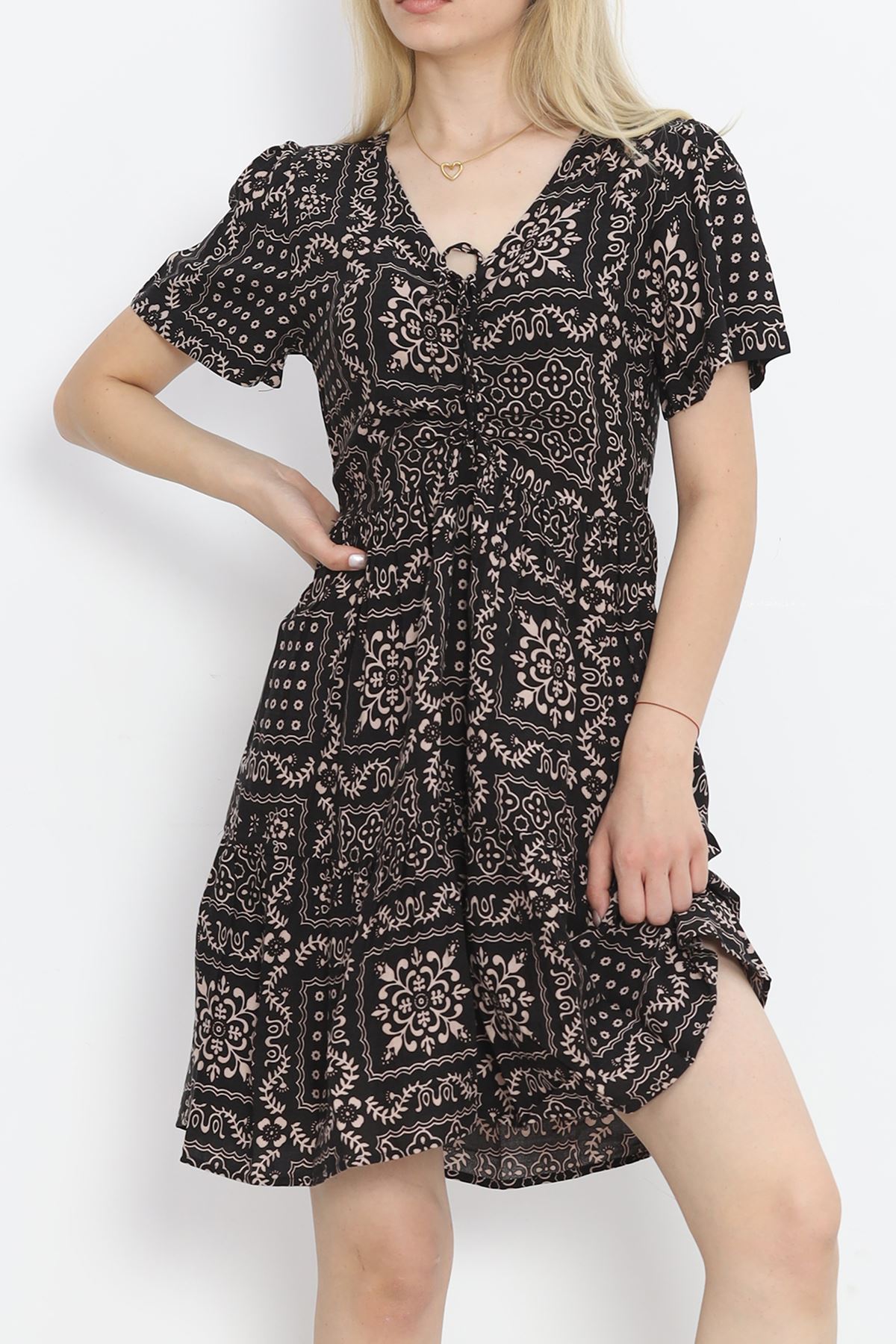 Smocked Front Dress Black and Mink - 152478.701.