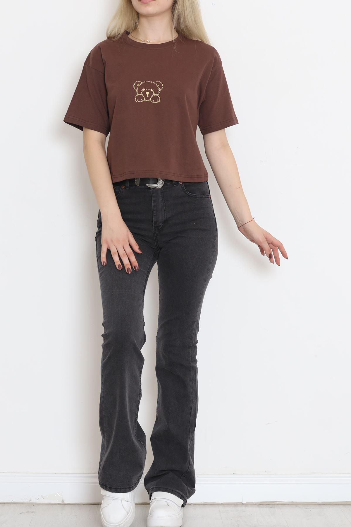 Crew Neck Crop T-Shirt Coffee - 16476.1567.