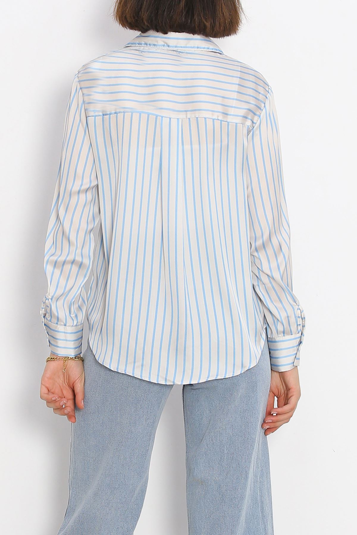 Striped Satin Shirt Blue Striped - 18889.1247.