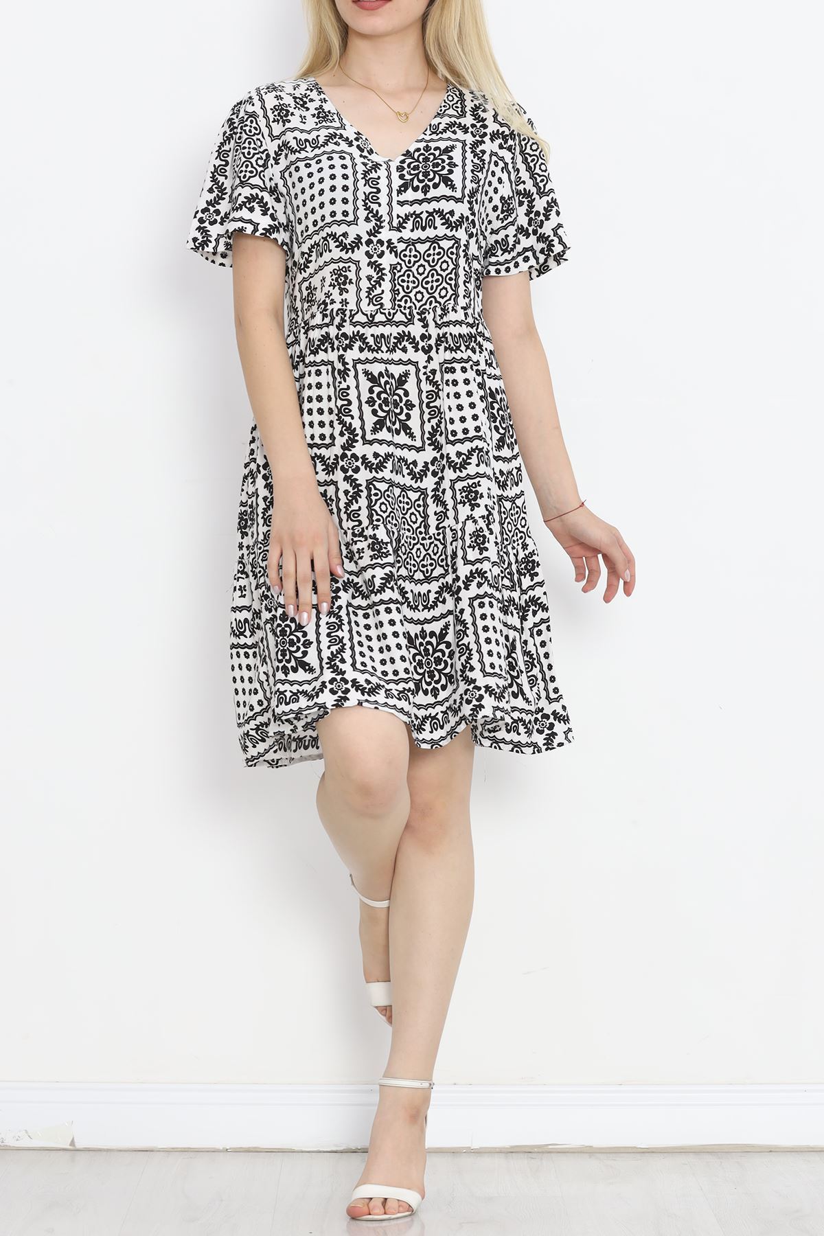 Shirred Front Dress White and Black - 152478.701.