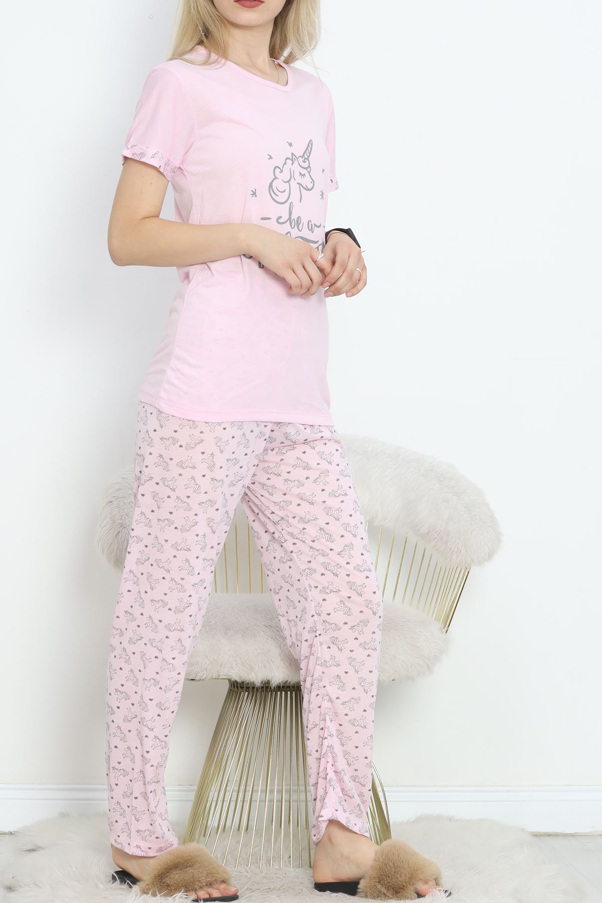 Poliviskon Crew-Neck Pajama Set Pembegri - 301.1287.