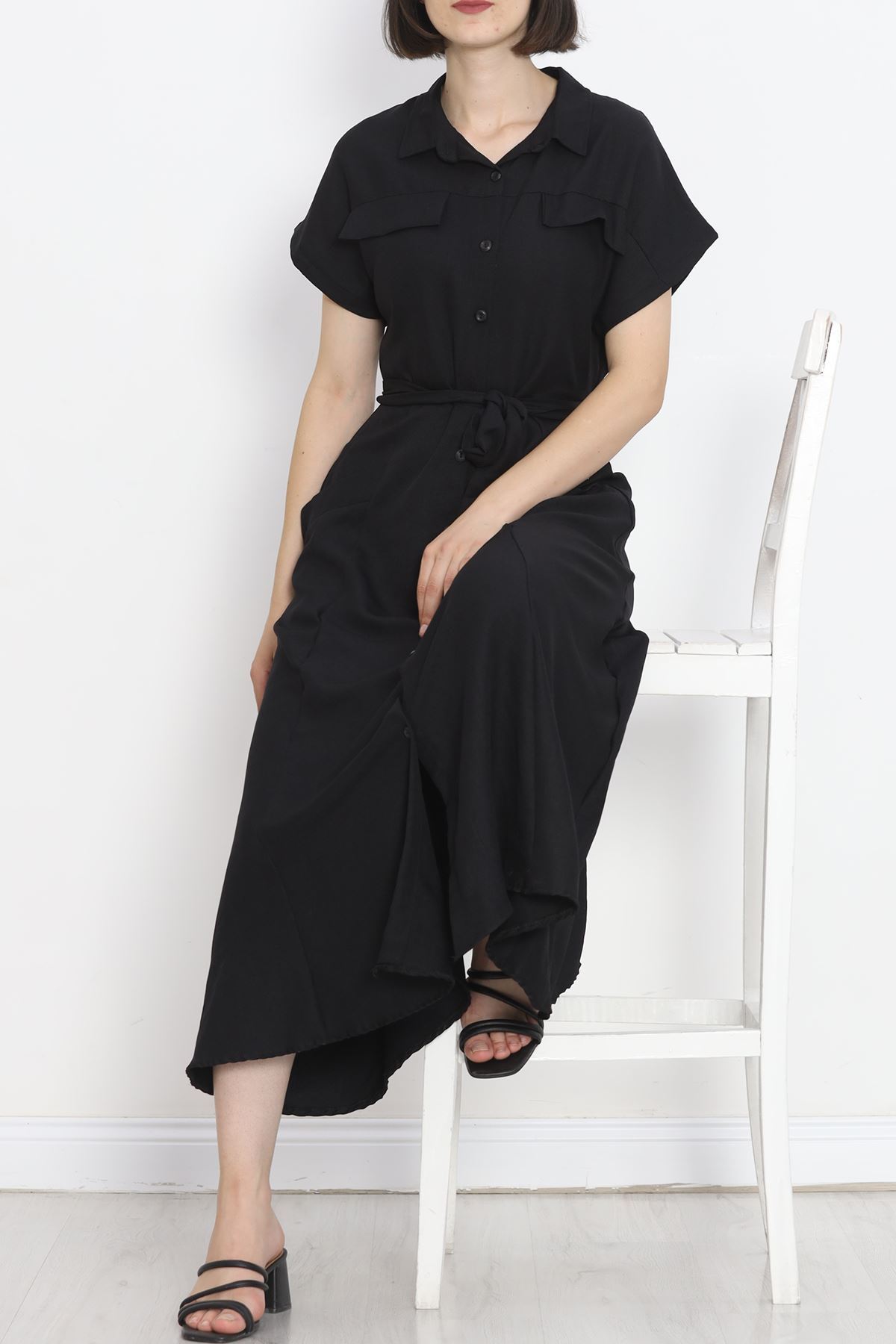 Pocket Detail Belted Dress Black - 18674.1778.