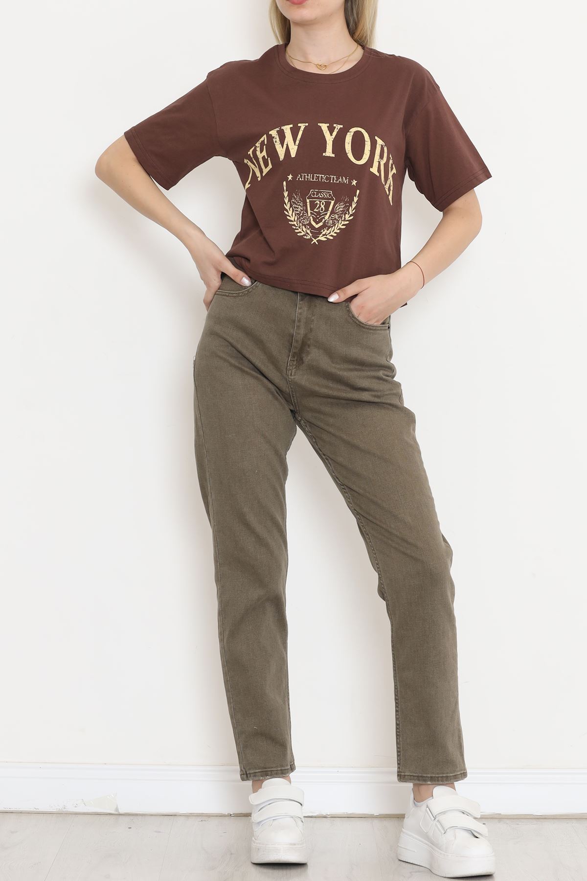 Printed Crop T-shirt Coffee - 16471.1567.