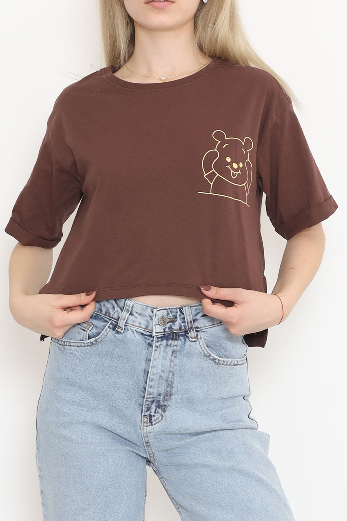 Printed Crop T-shirt Coffee - 16491.1567.