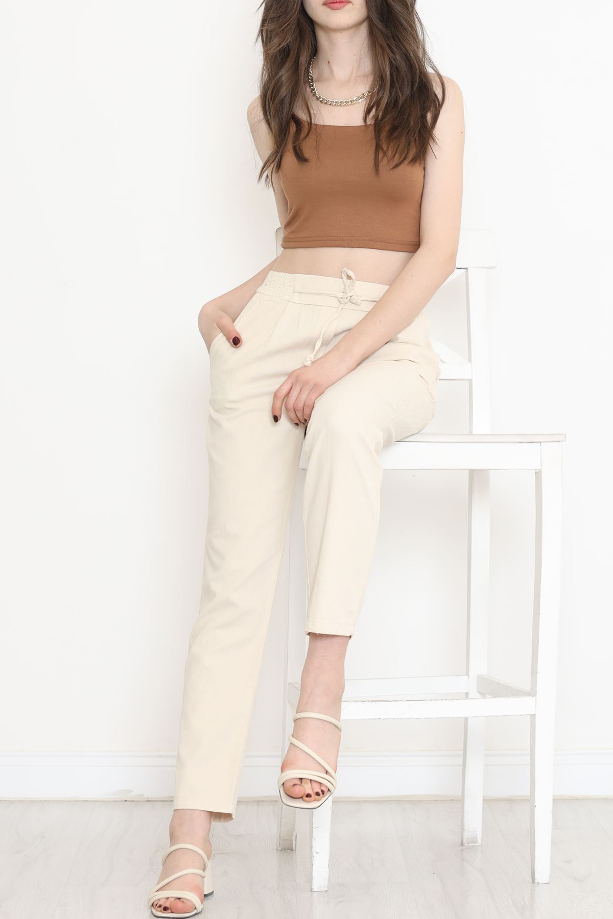 Guipure Linen Pants Beige - 152318.1779.