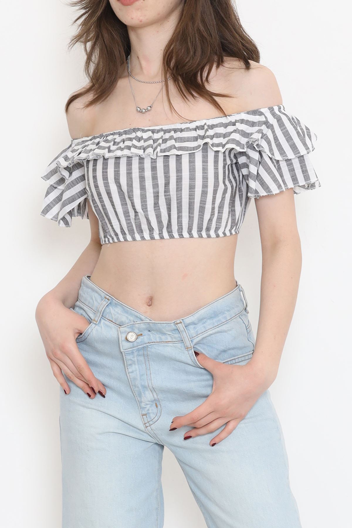 Striped Crop Blouse Smoked White - 18426.631.