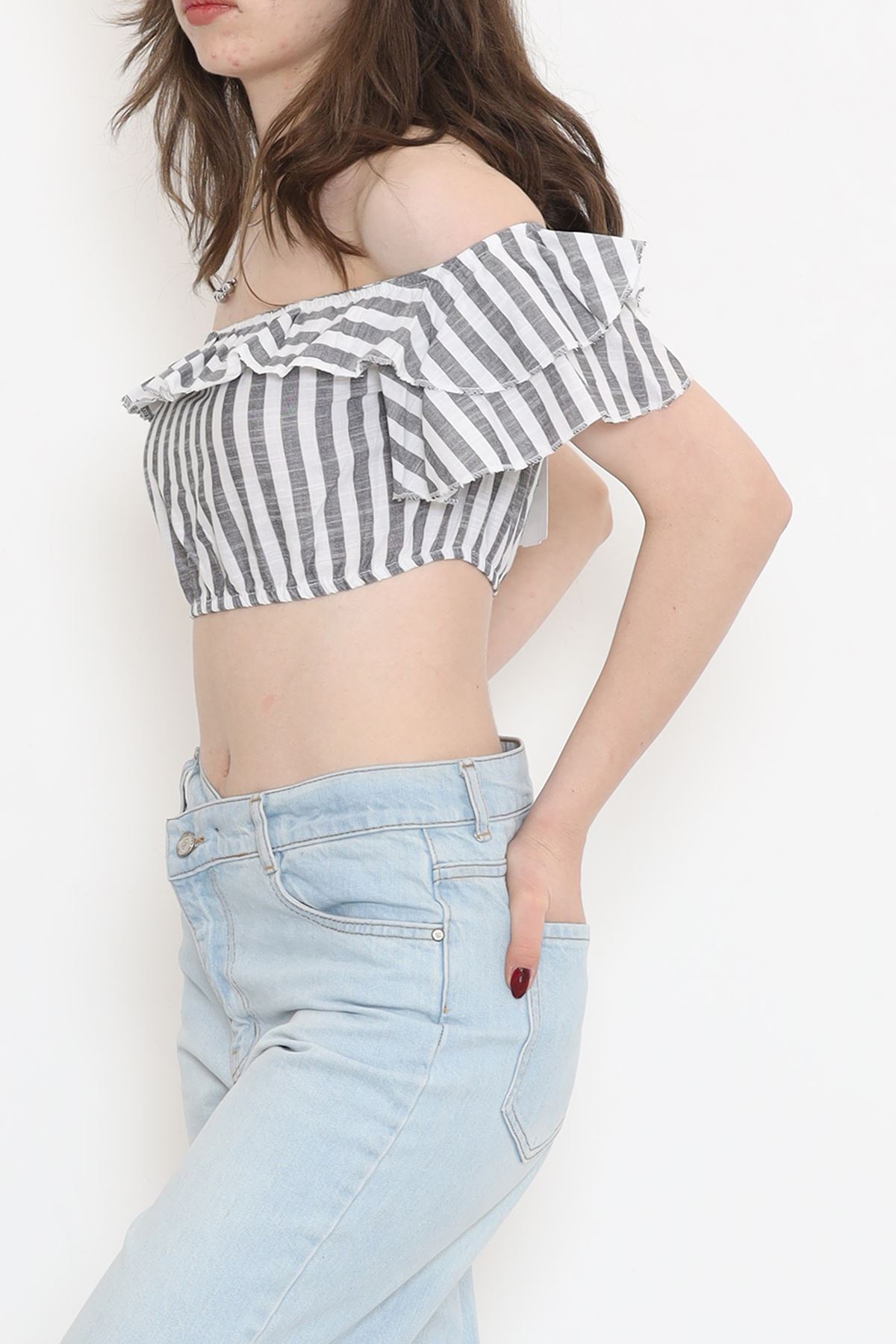 Striped Crop Blouse Smoked White - 18426.631.