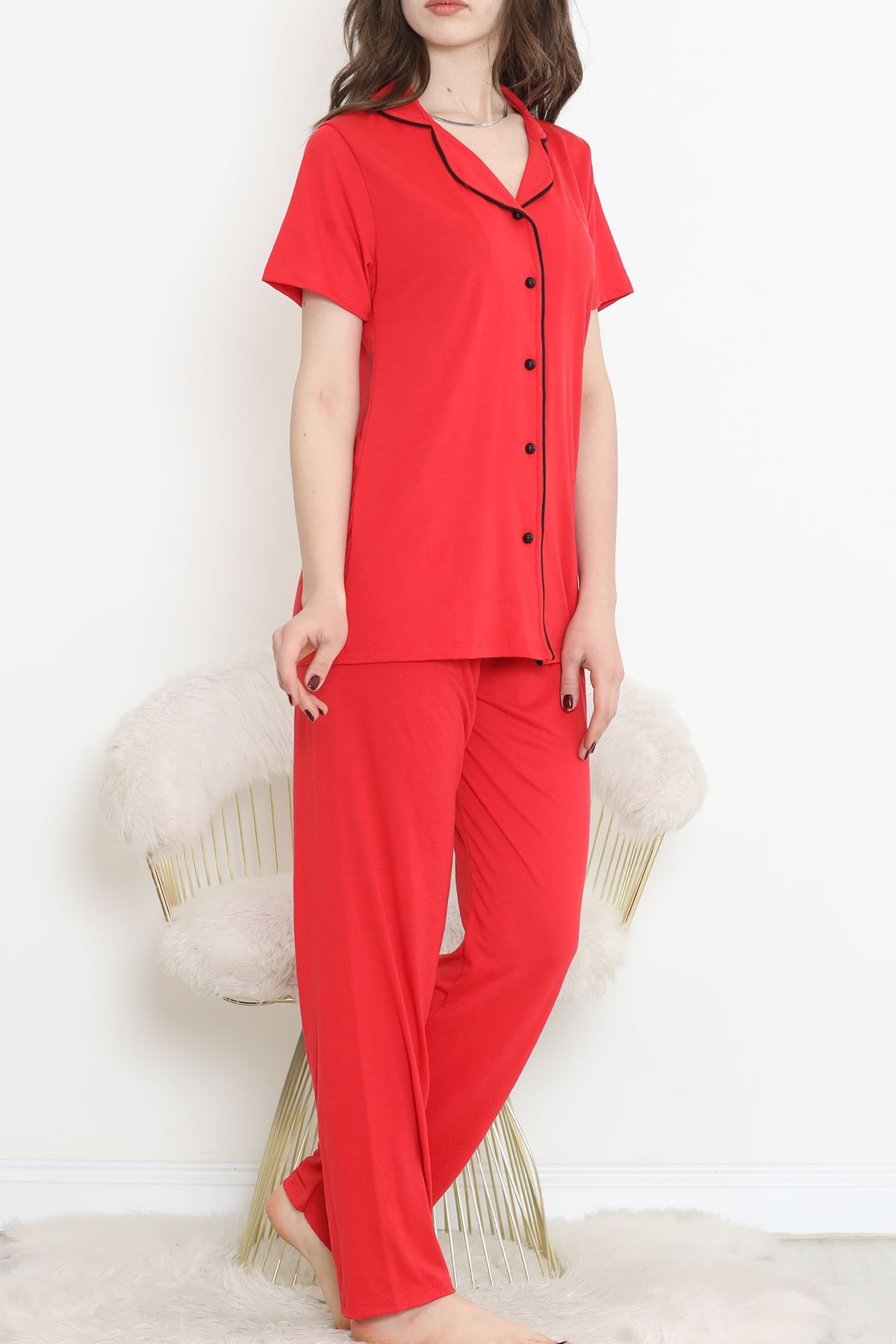 Short Sleeve Polyviscose Suit Red - 707.1287.