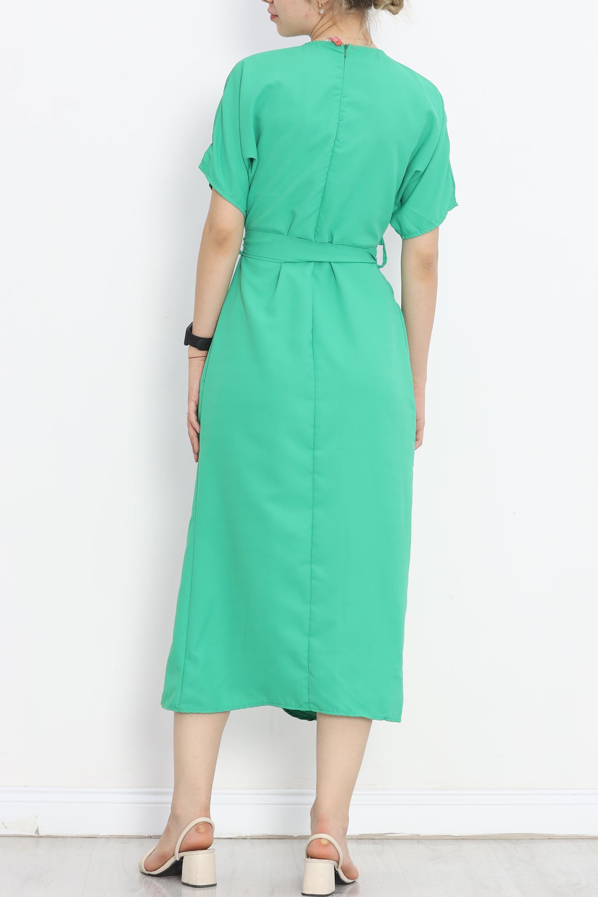 Double-breasted Collar Belted Dress Green1 - 152445.701.