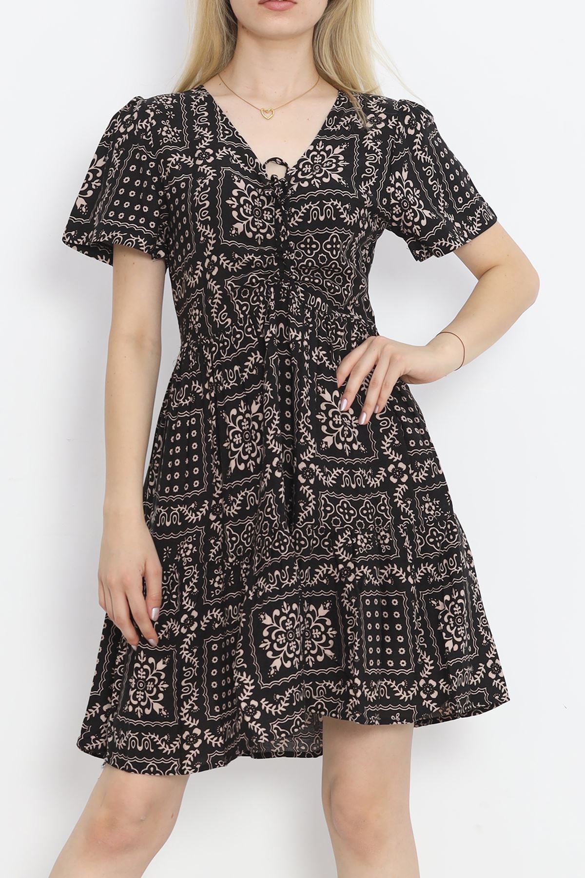 Smocked Front Dress Black and Mink - 152478.701.