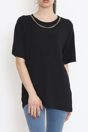 T-shirt with Collar Chain Detail Black - 2494.555.